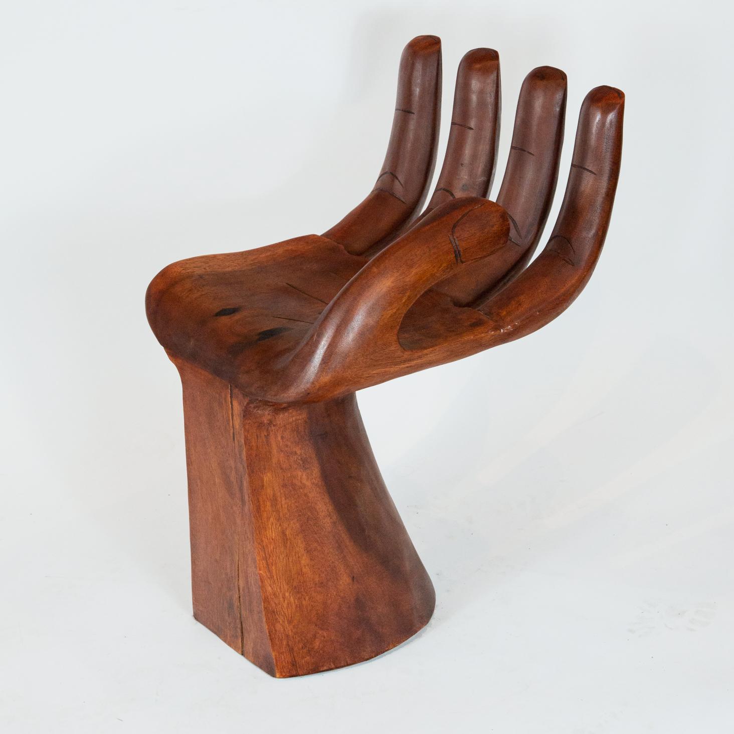 Hand-Carved Mid-20th Century Wooden Hand Chair