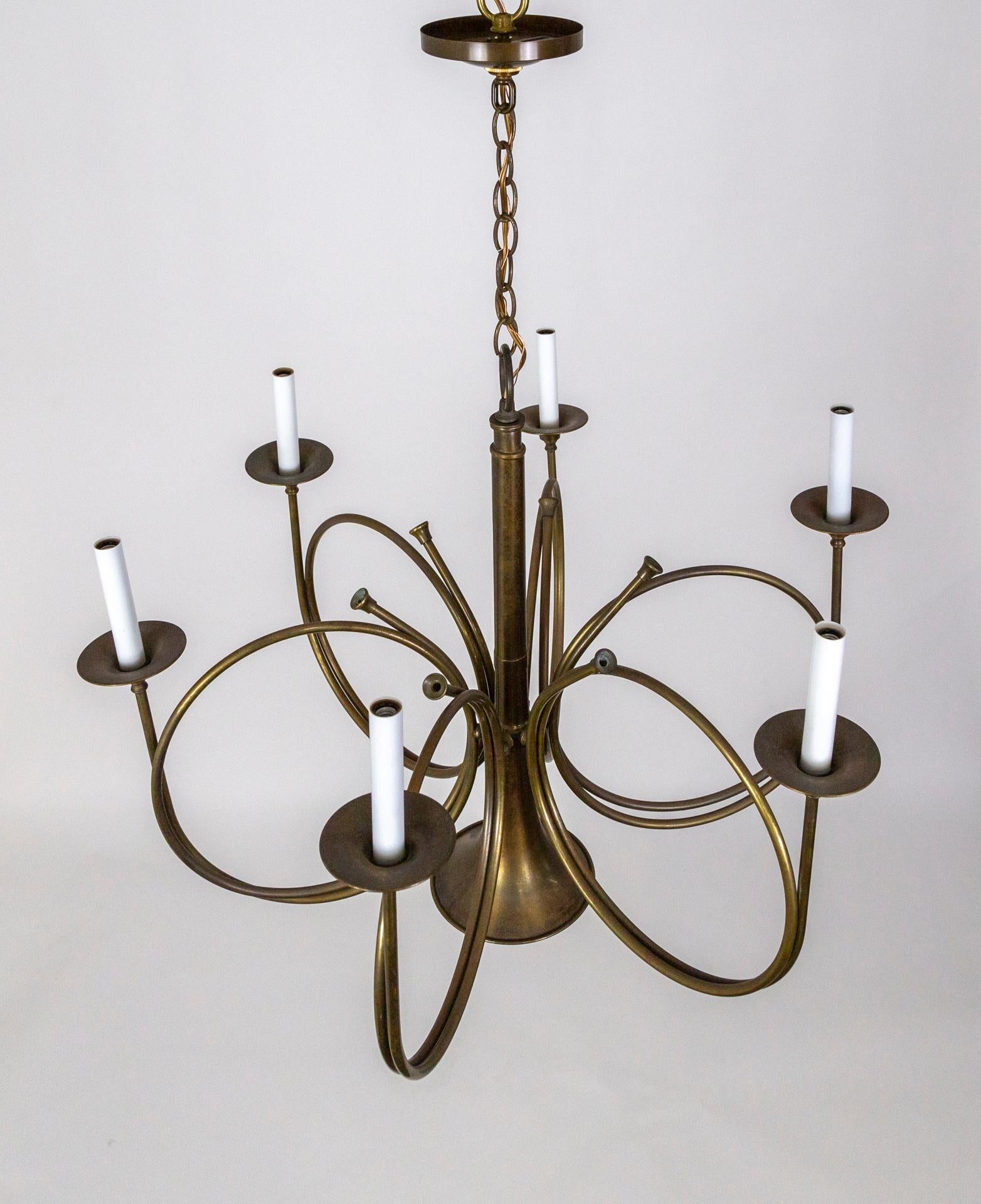 Mid-20th Century 7-Light French Horn Chandelier by Fredrick Cooper 6