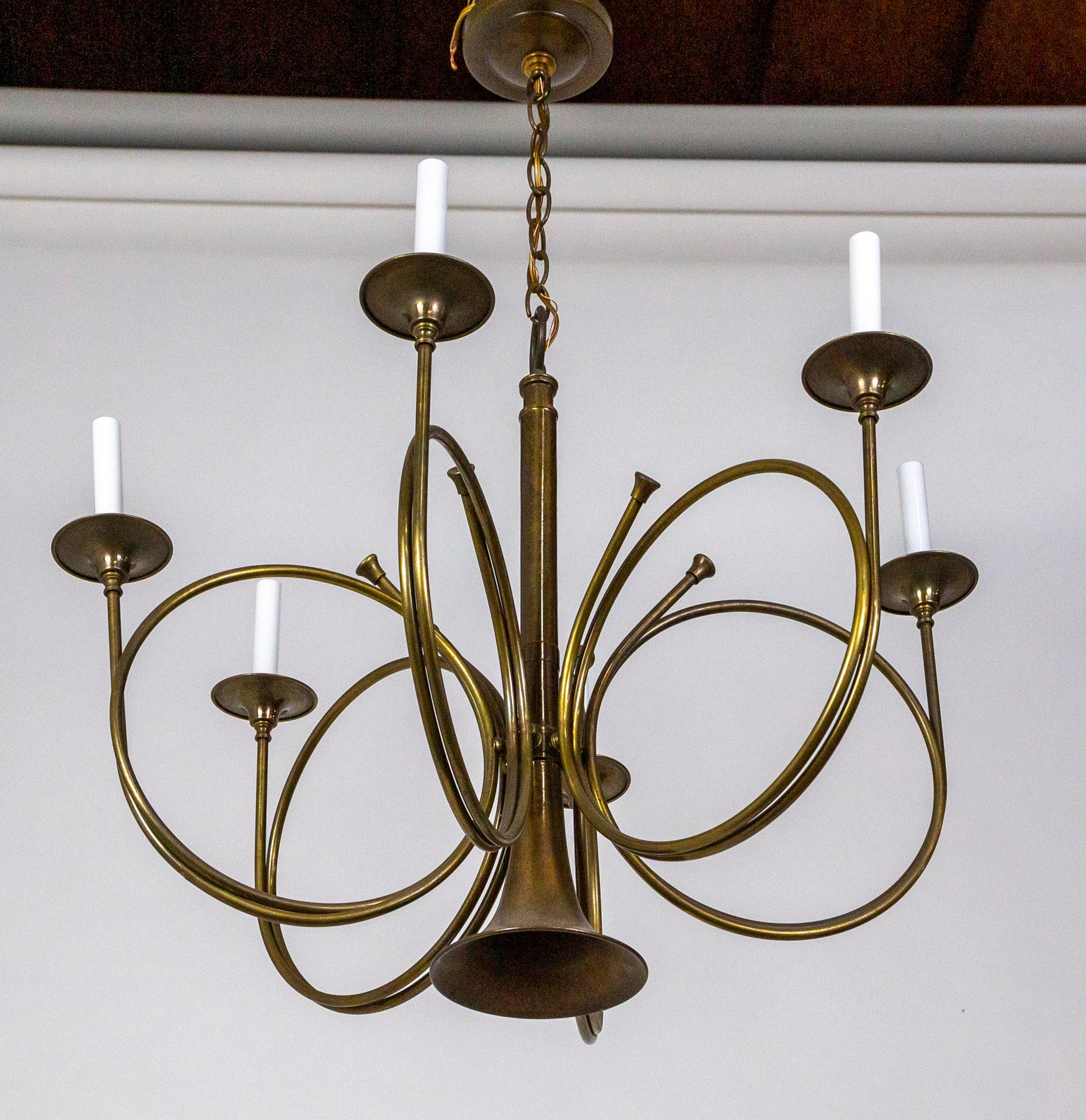 Mid-20th Century 7-Light French Horn Chandelier by Fredrick Cooper 7