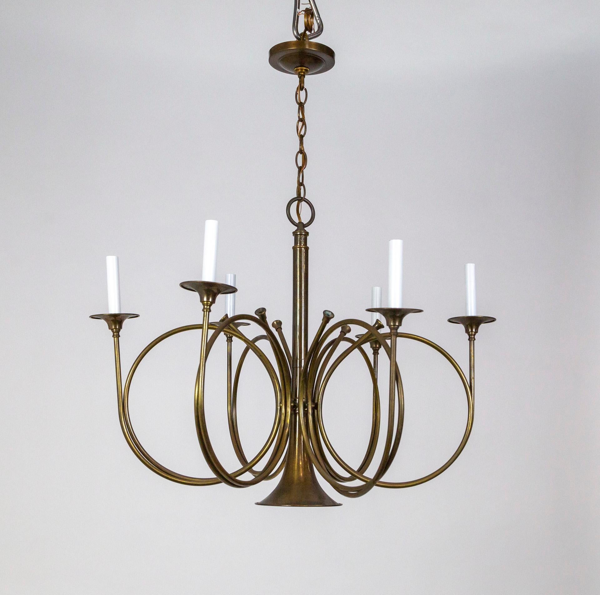 Mid-20th Century 7-Light French Horn Chandelier by Fredrick Cooper 10