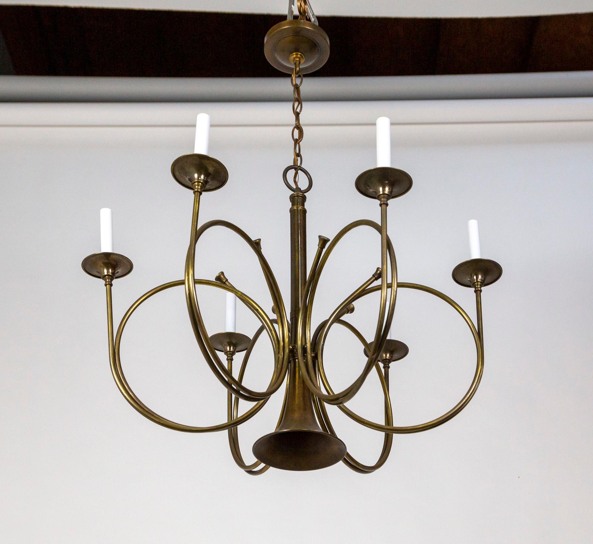 Mid-20th Century 7-Light French Horn Chandelier by Fredrick Cooper In Good Condition In San Francisco, CA