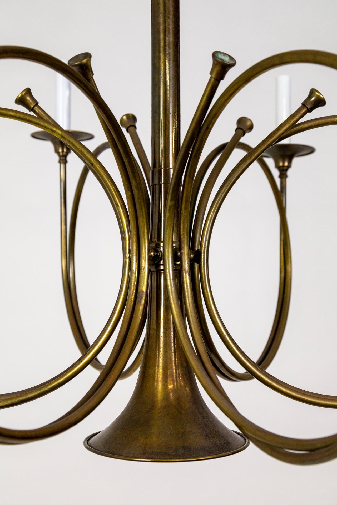 Mid-20th Century 7-Light French Horn Chandelier by Fredrick Cooper 1