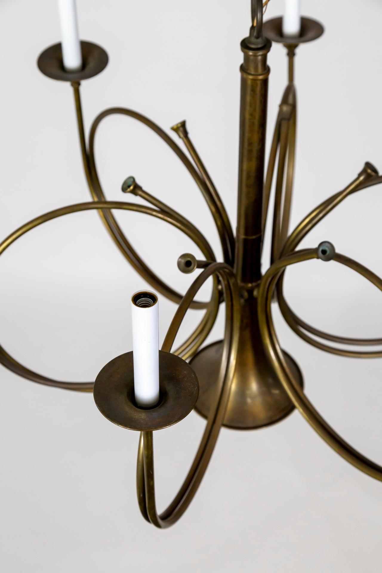Mid-20th Century 7-Light French Horn Chandelier by Fredrick Cooper 3