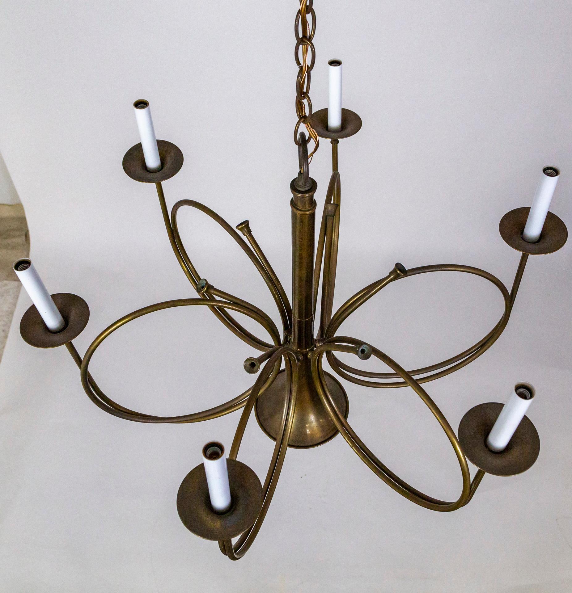 Mid-20th Century 7-Light French Horn Chandelier by Fredrick Cooper 5