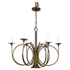 Retro Mid-20th Century 7-Light French Horn Chandelier by Fredrick Cooper