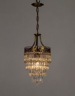Mid-20th Cent. Neoclassical Cut Brass & Crystal Wedding Cake Pendant Light