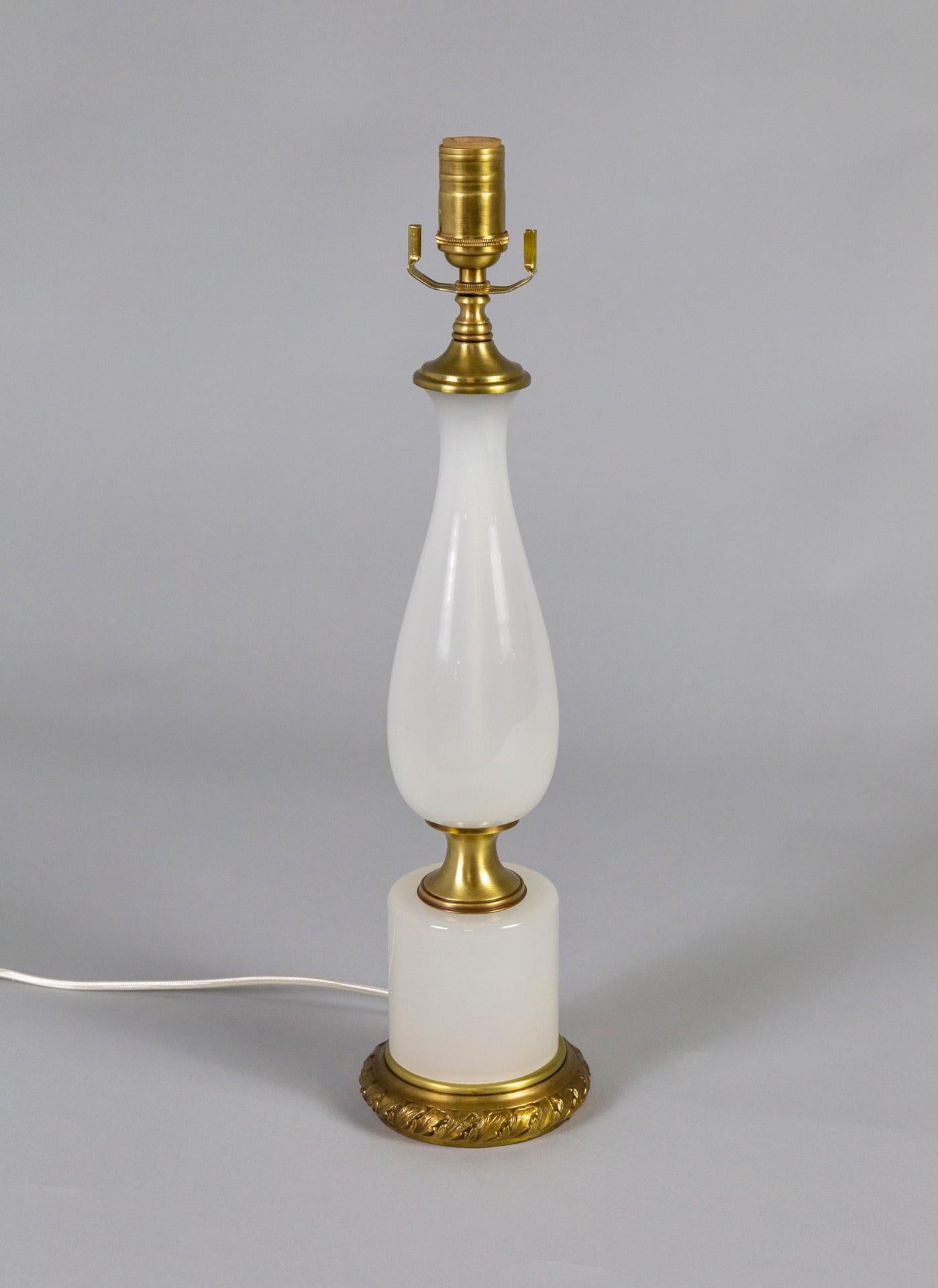Mid-20th Cent. White Opaline Glass & Brass Lamp - Frederick Cooper For Sale 5