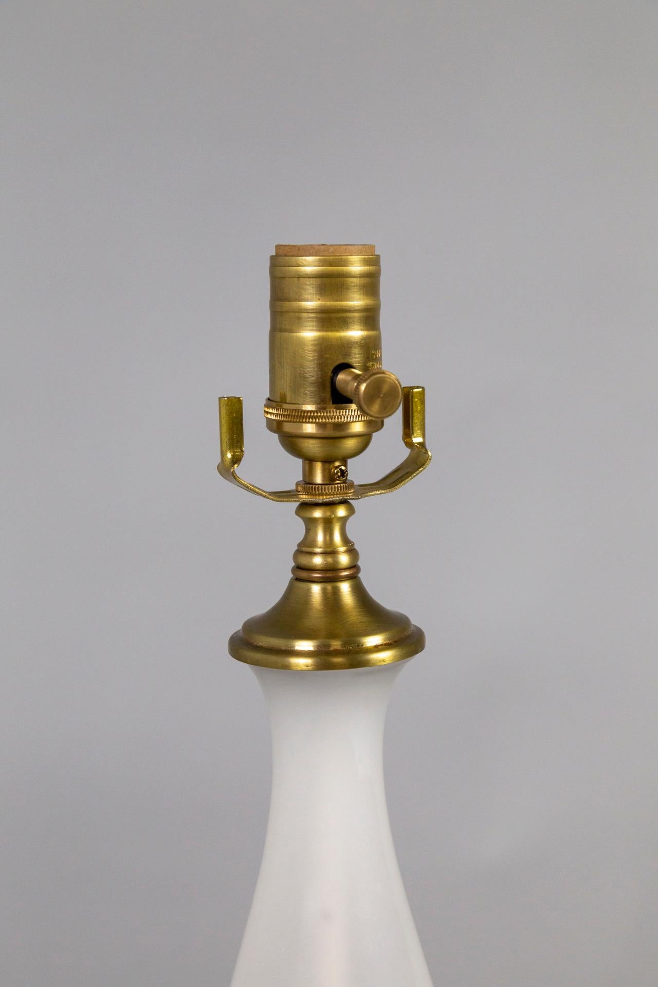 Mid-20th Cent. White Opaline Glass & Brass Lamp - Frederick Cooper For Sale 3