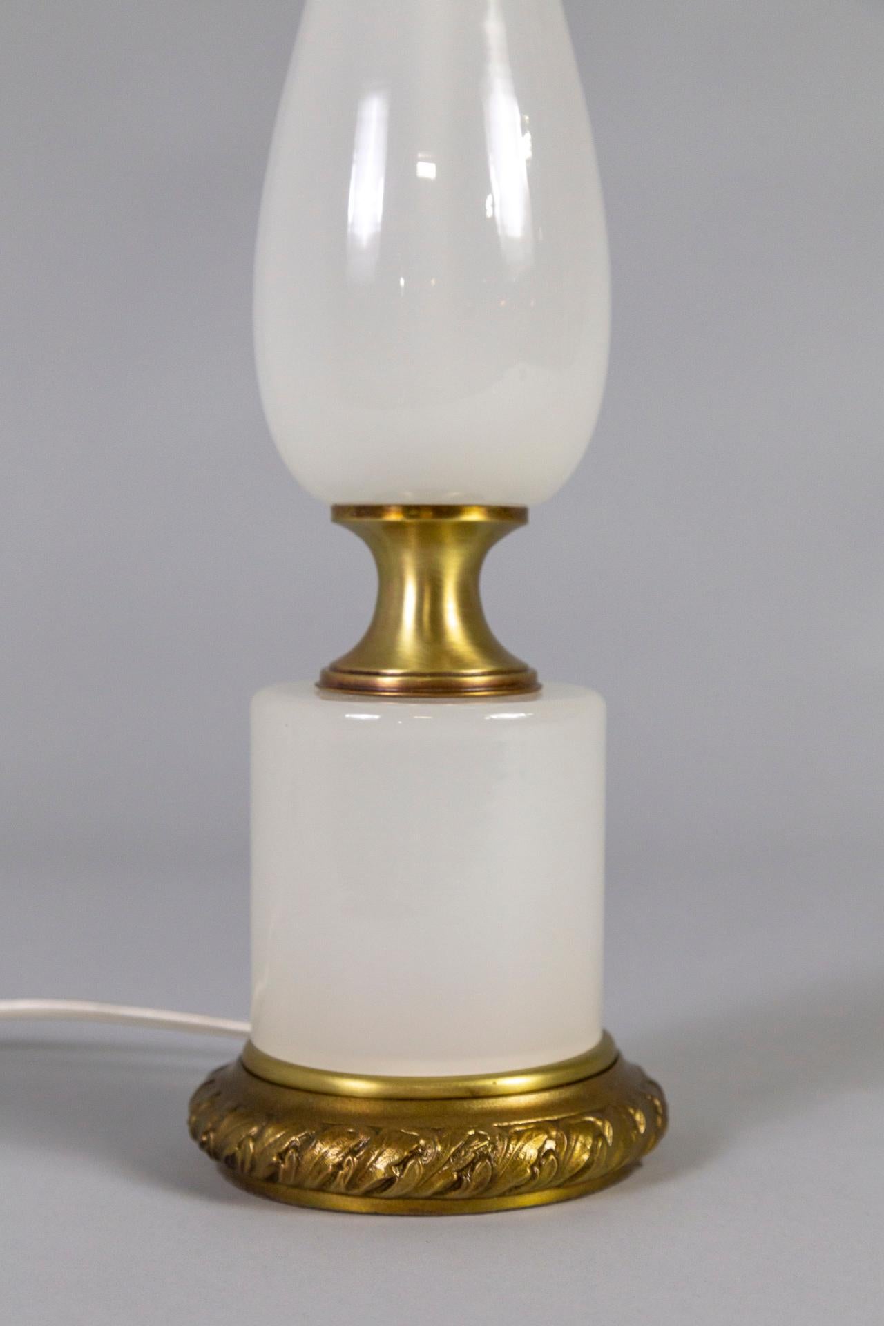 Mid-20th Cent. White Opaline Glass & Brass Lamp - Frederick Cooper For Sale 4