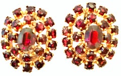 Mid-20th Century 12K Gold Plate & Authentic Rose Cut Garnet Pair Of Earrings