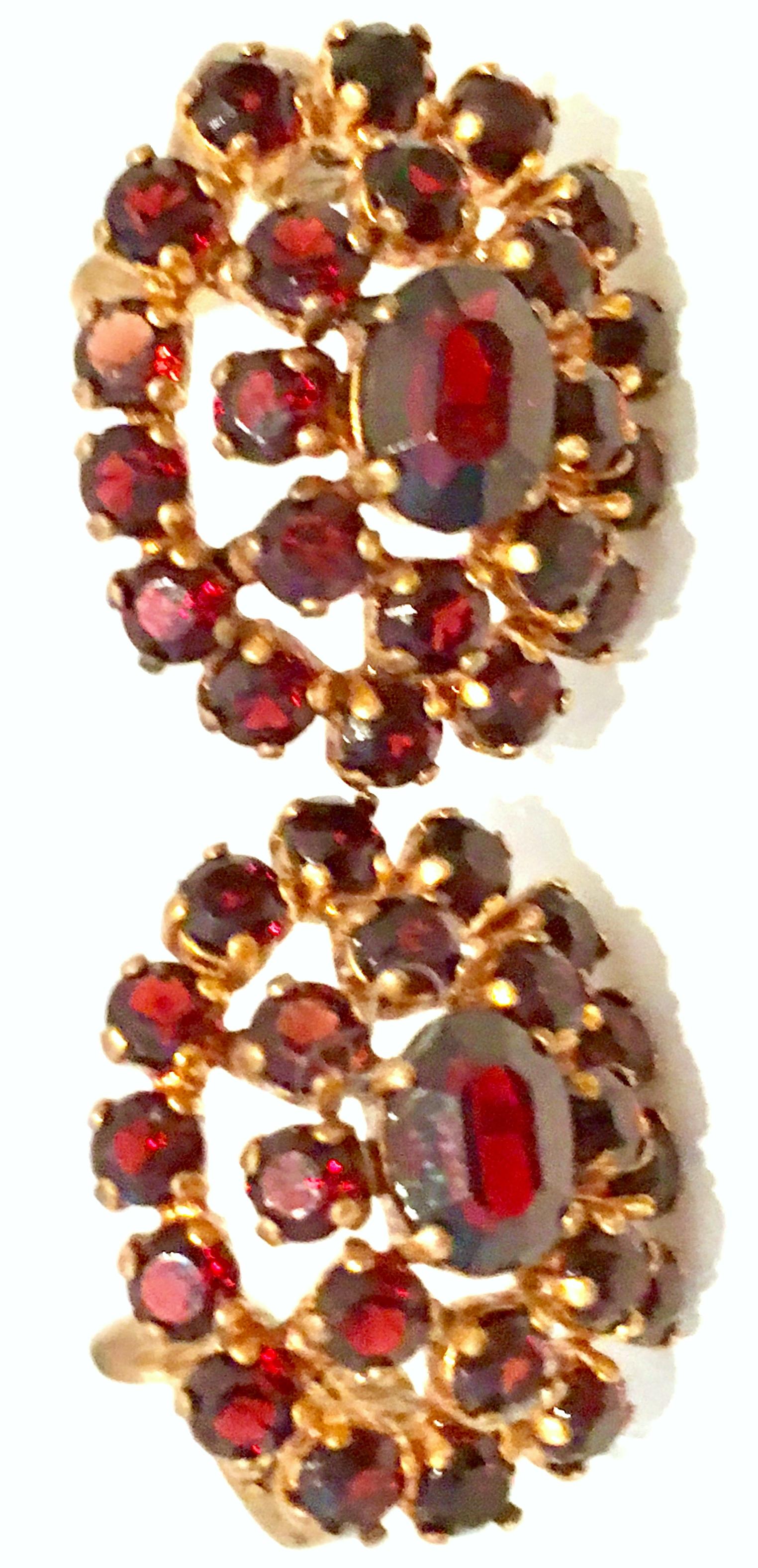Mid-20th Century 12K Gold Plate & Authentic Rose Cut Garnet Pair Of Earrings In Good Condition For Sale In West Palm Beach, FL