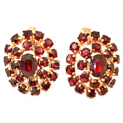 Vintage Mid-20th Century 12K Gold Plate & Authentic Rose Cut Garnet Pair Of Earrings