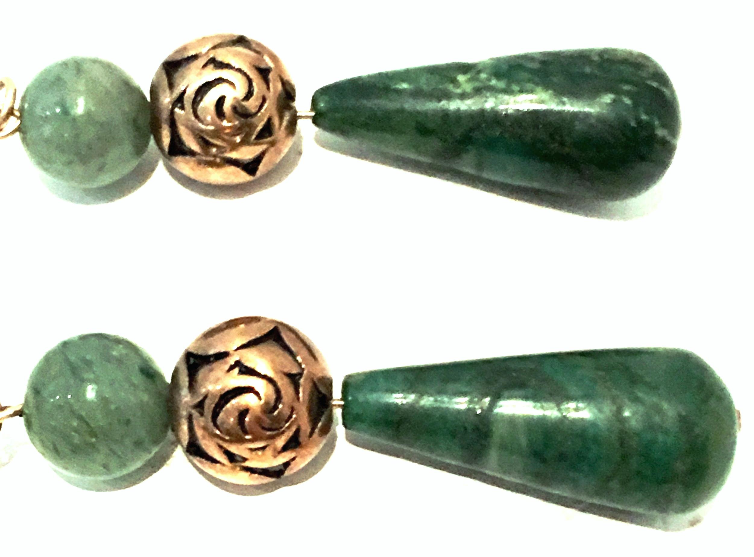 Mid-20th Century 14-K Gold & Jade Drop Earrings For Sale 1