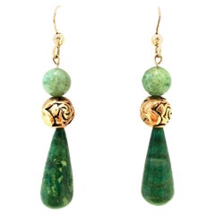 Mid-20th Century 14-K Gold & Jade Drop Earrings