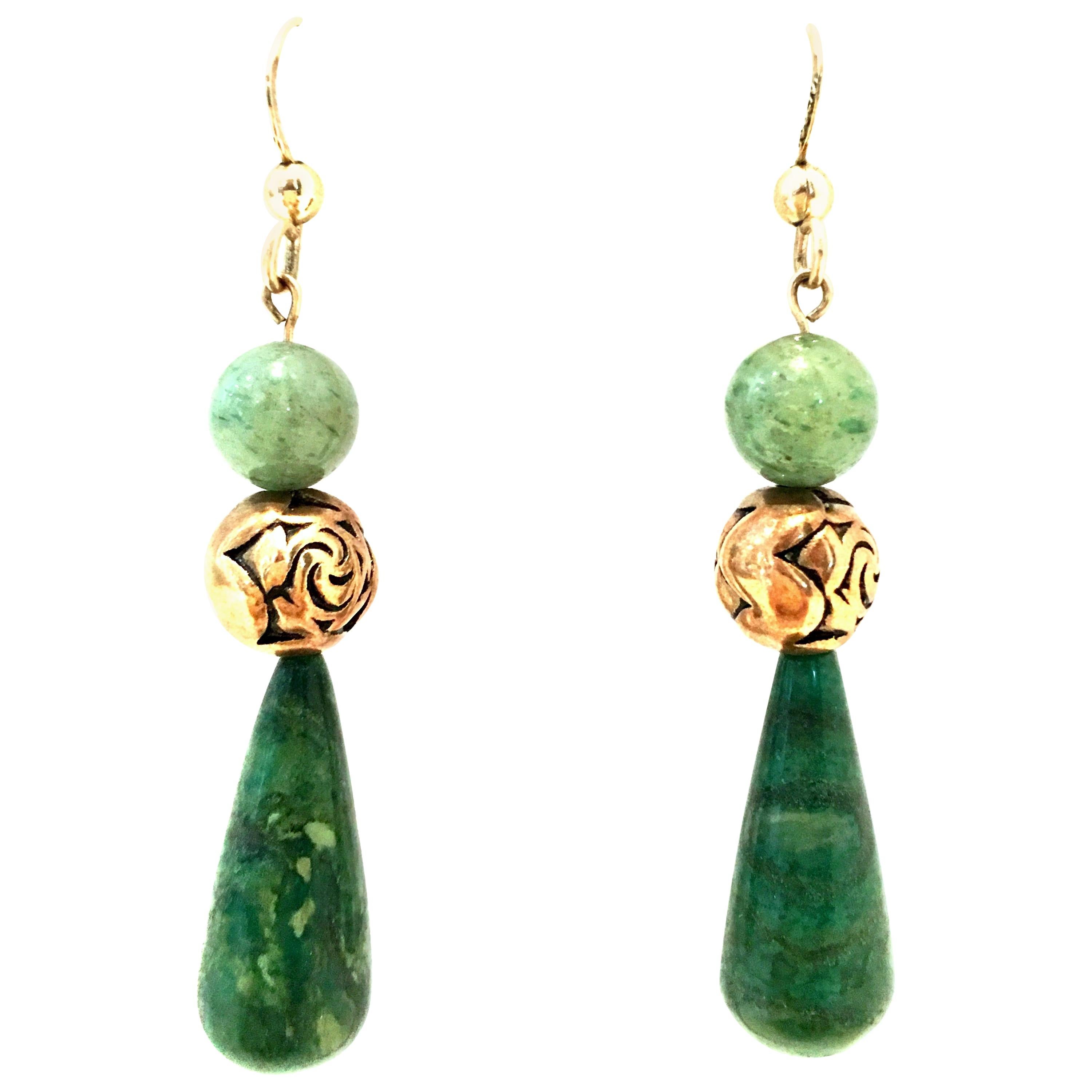 Mid-20th Century 14-K Gold & Jade Drop Earrings For Sale