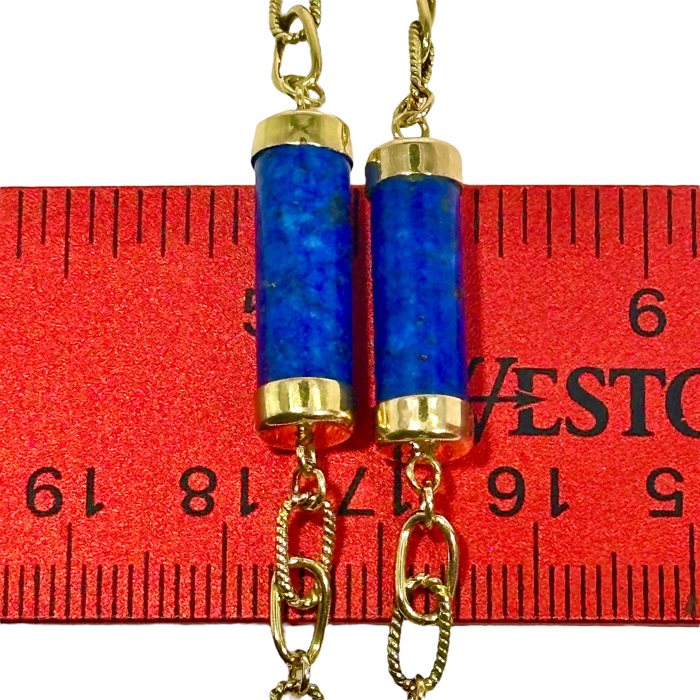 Mitte des 20. Jahrhunderts 14K Gold & Lapislazuli Zylinder-Halskette 29 1/2 Zoll lang im Angebot 1