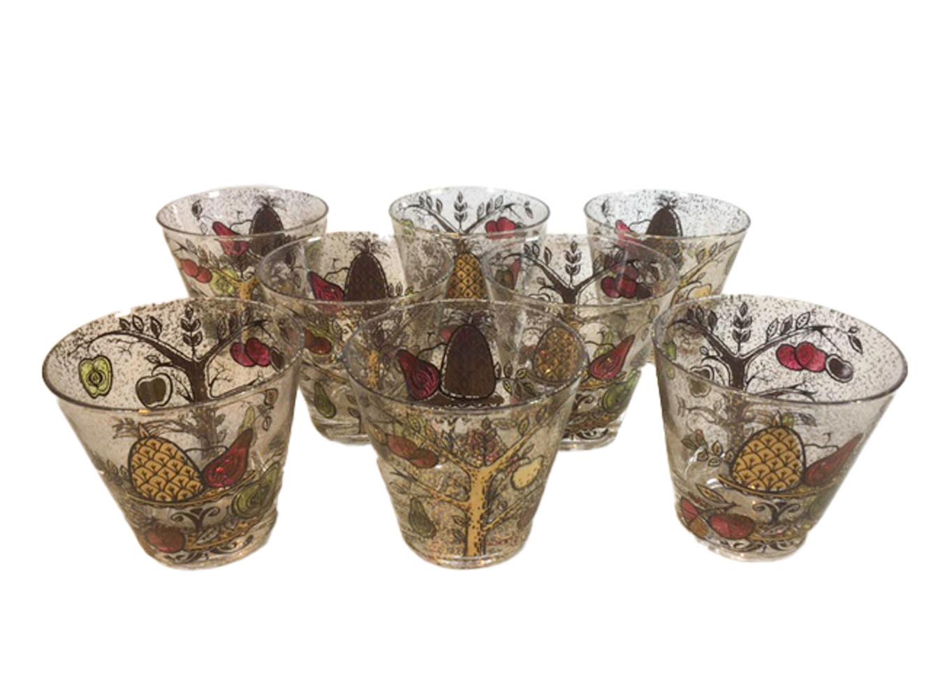 Glass Mid-20th Century 17-Piece Cocktail / Barware Set in 'Tree of Life' Pattern For Sale