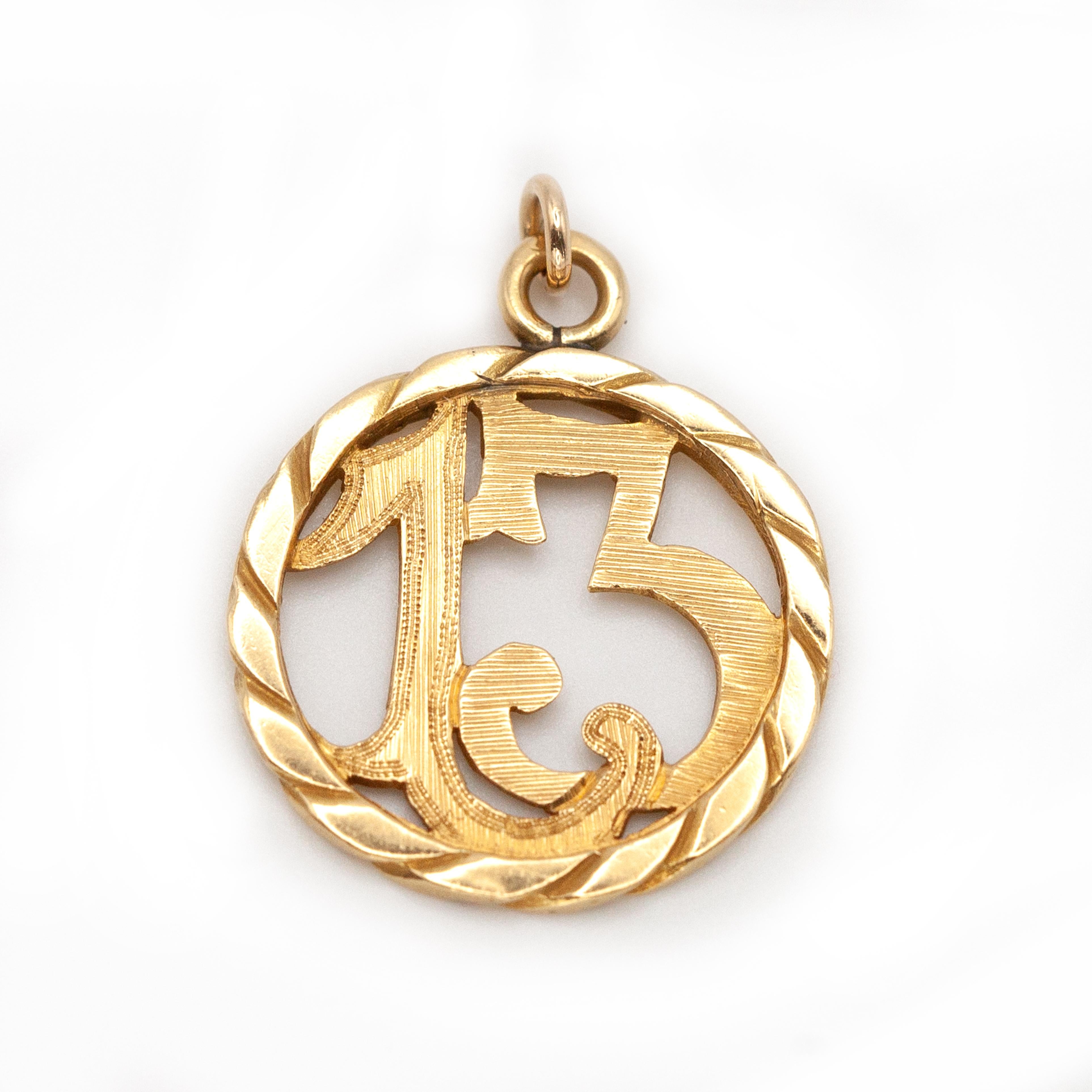 Mid-20th Century 18K Gold “13” Good Luck Pendant For Sale 2