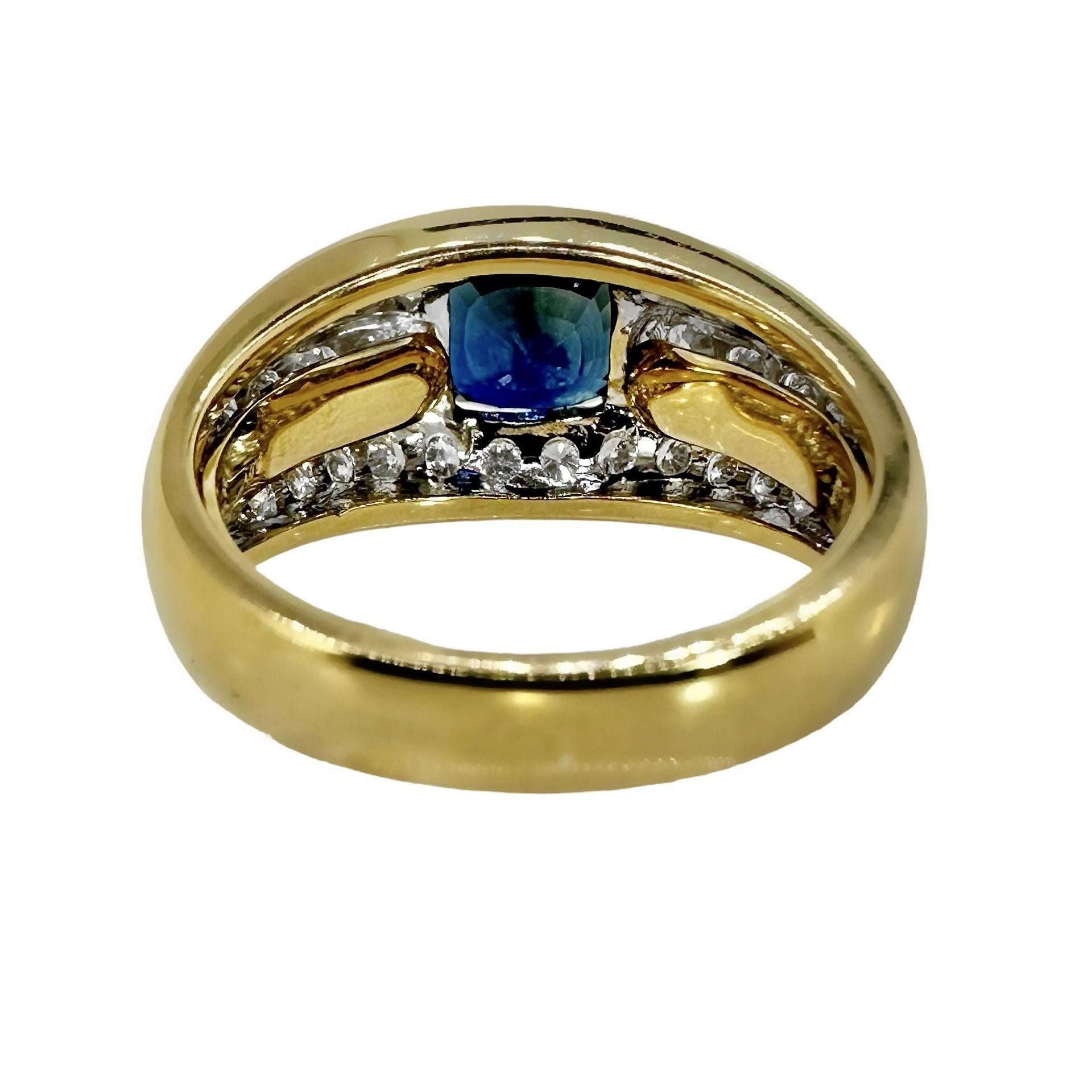 Modern Mid-20th Century 18k Yellow Gold Cocktail Ring with 2.67Ct Sapphire & Diamonds For Sale