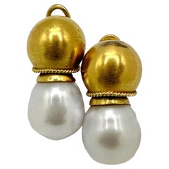 Mid-20th Century 18K Yellow Gold Semi Baroque South Sea Pearl Earrings