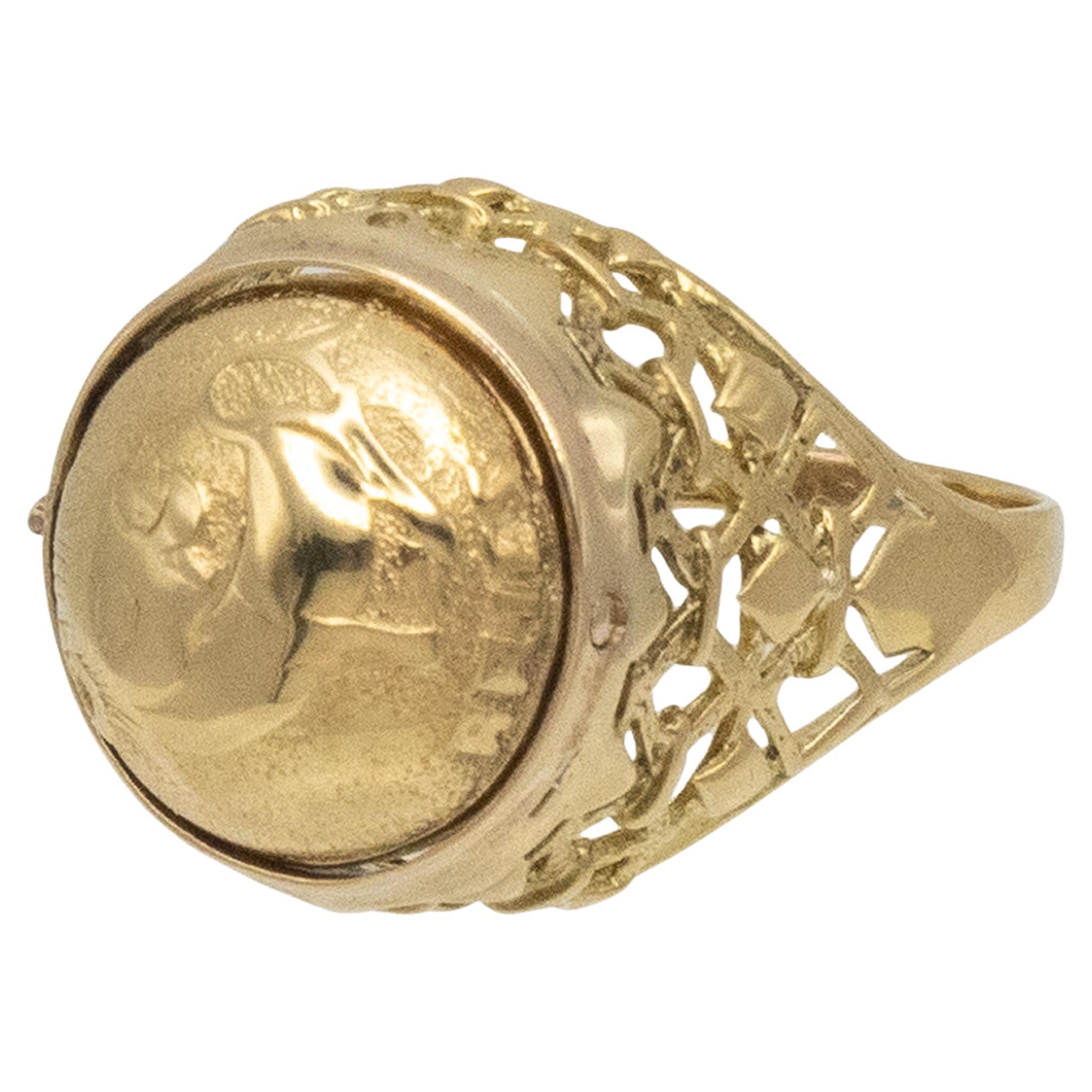 Mid 20th Century 18K YG Revolving Sphere Aries Zodiac Cocktail Ring