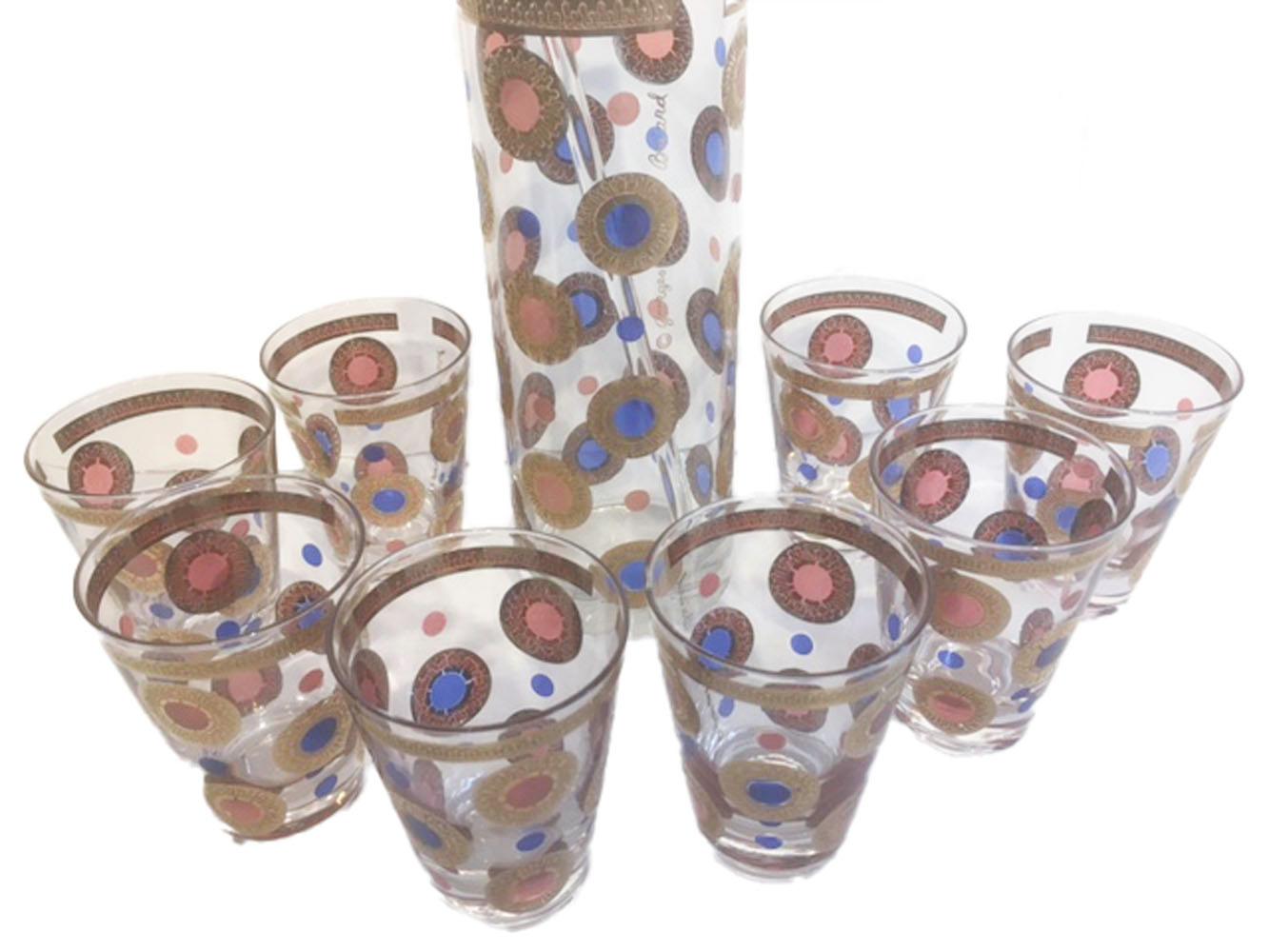 Enameled Mid 20th Century 9 Piece Cocktail / Martini Set, Signed Georges Briard