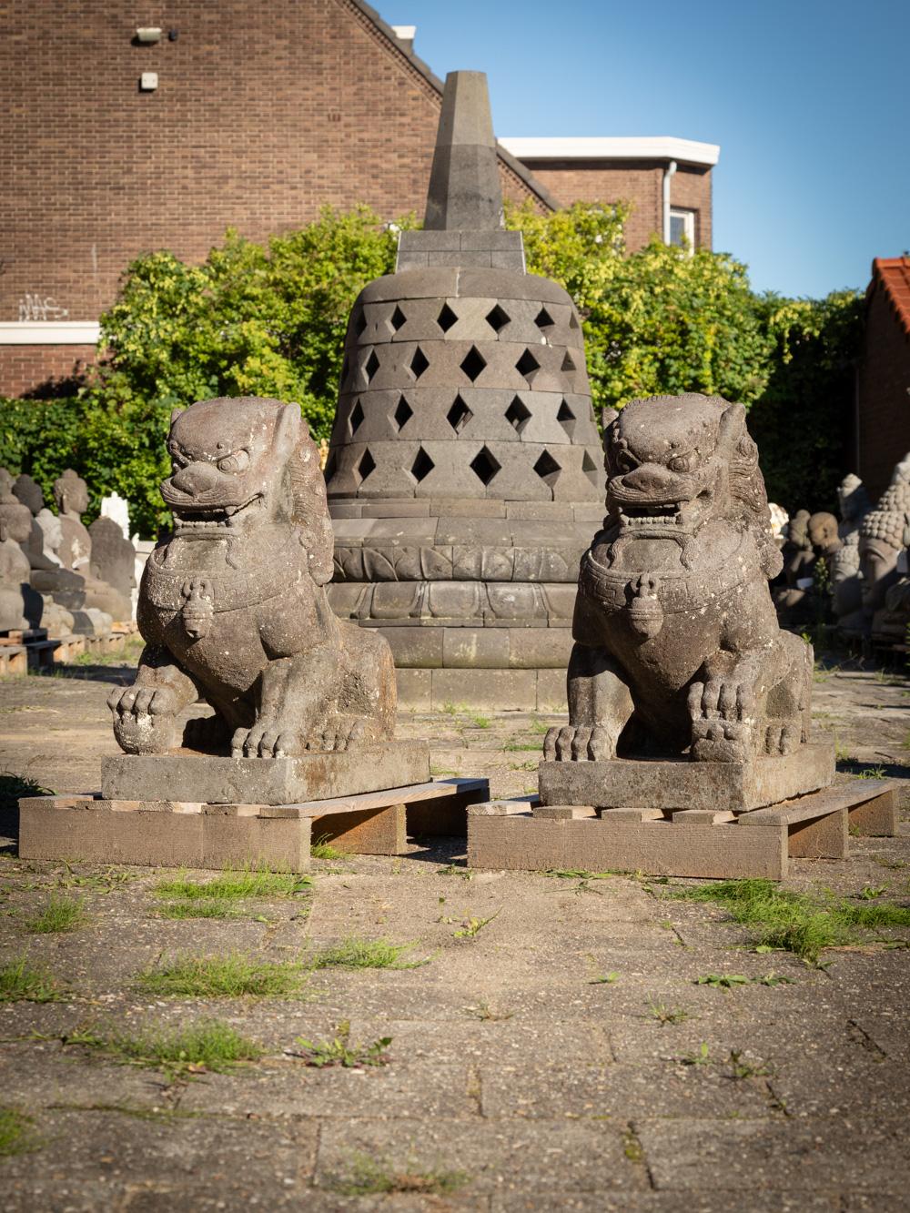 Indonesian Mid-20th century a set of old lavastone Chinese temple lions - Foo dogs For Sale