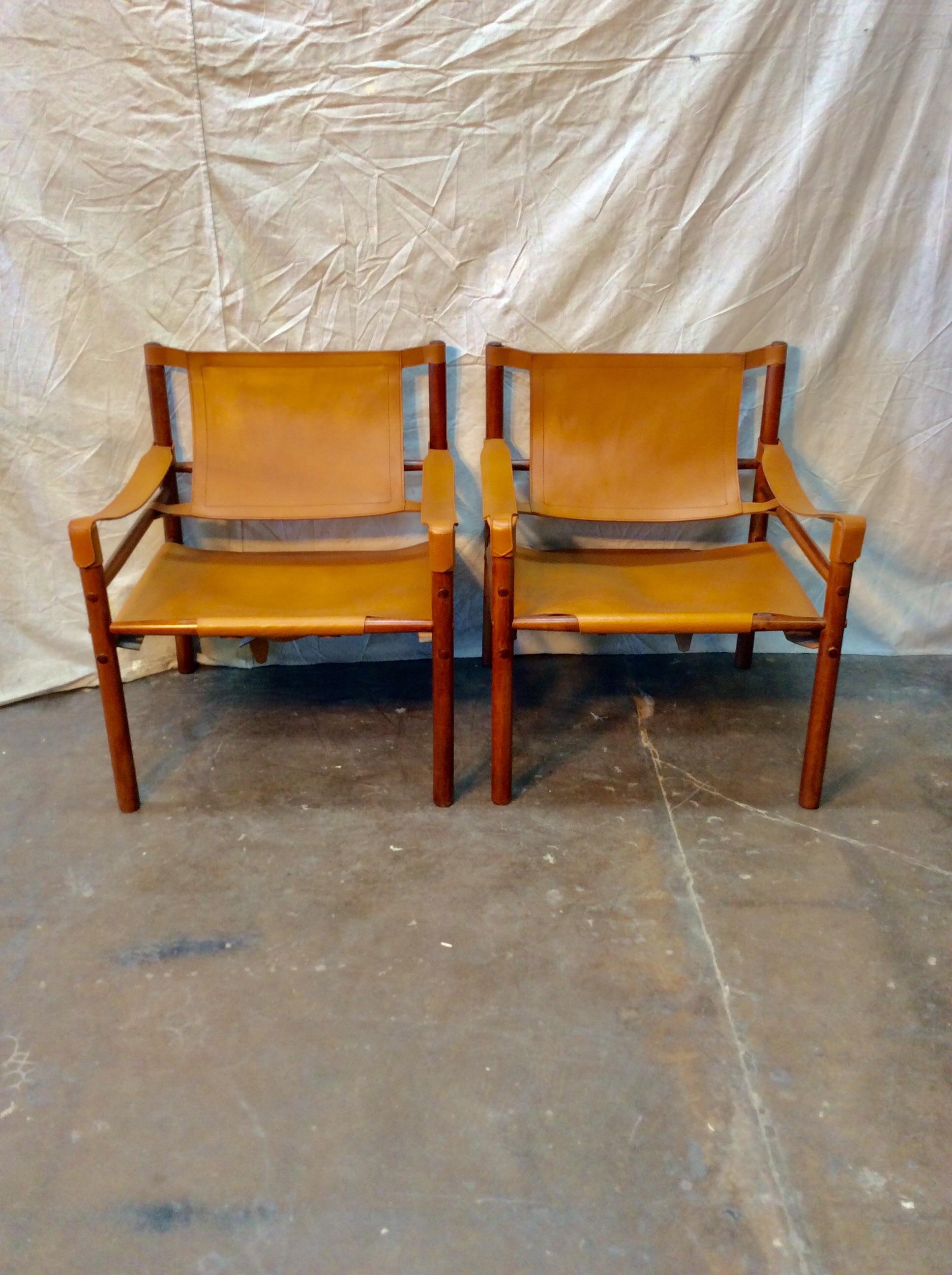 Mid-Century Modern Mid-20th Century Abel Gonzalez Leather Sling Safari Chairs, a Pair
