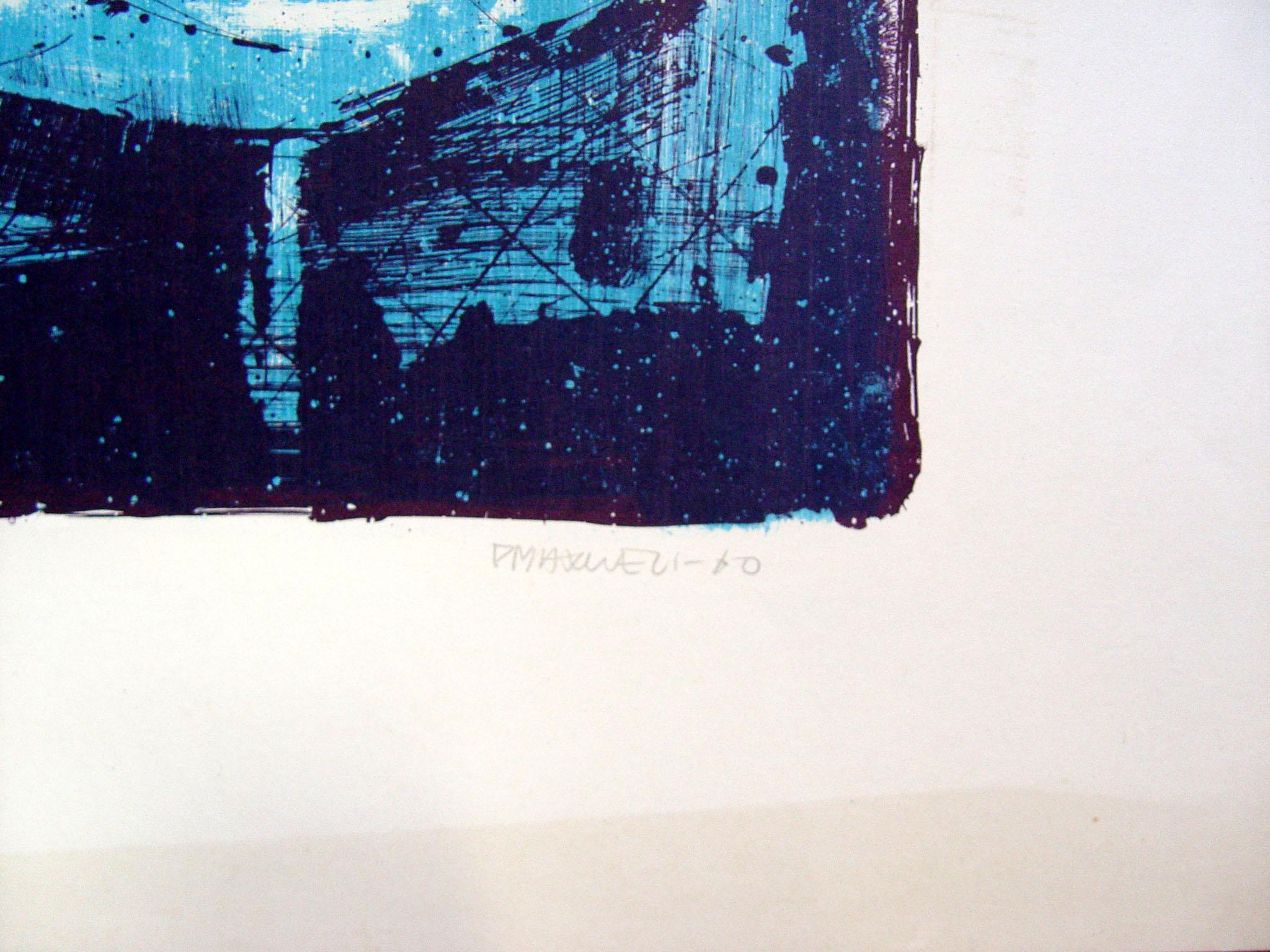 Signed and numbered abstract lithograph still life by Paul E. Maxwell (b. 1925), California, dated 1960. Numbered 90/250. Unframed.
