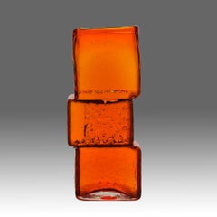 Mid 20th Century Abstract "Bricklayer Vase" Large Orange Vase by Geoffrey Baxter