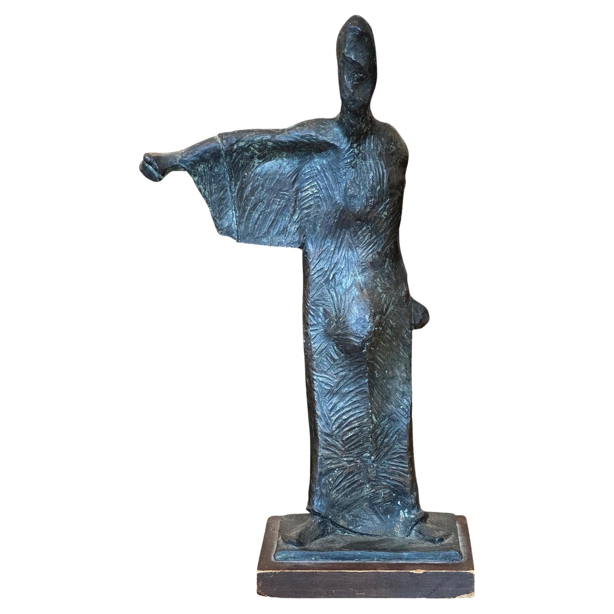 Mid 20th Century Abstract Bronze Sculpture With Kimono For Sale