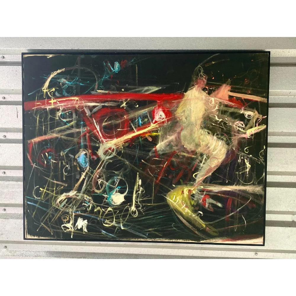 Mid-20th Century Vintage Abstract Oil Painting Signed R. Setter In Good Condition For Sale In west palm beach, FL