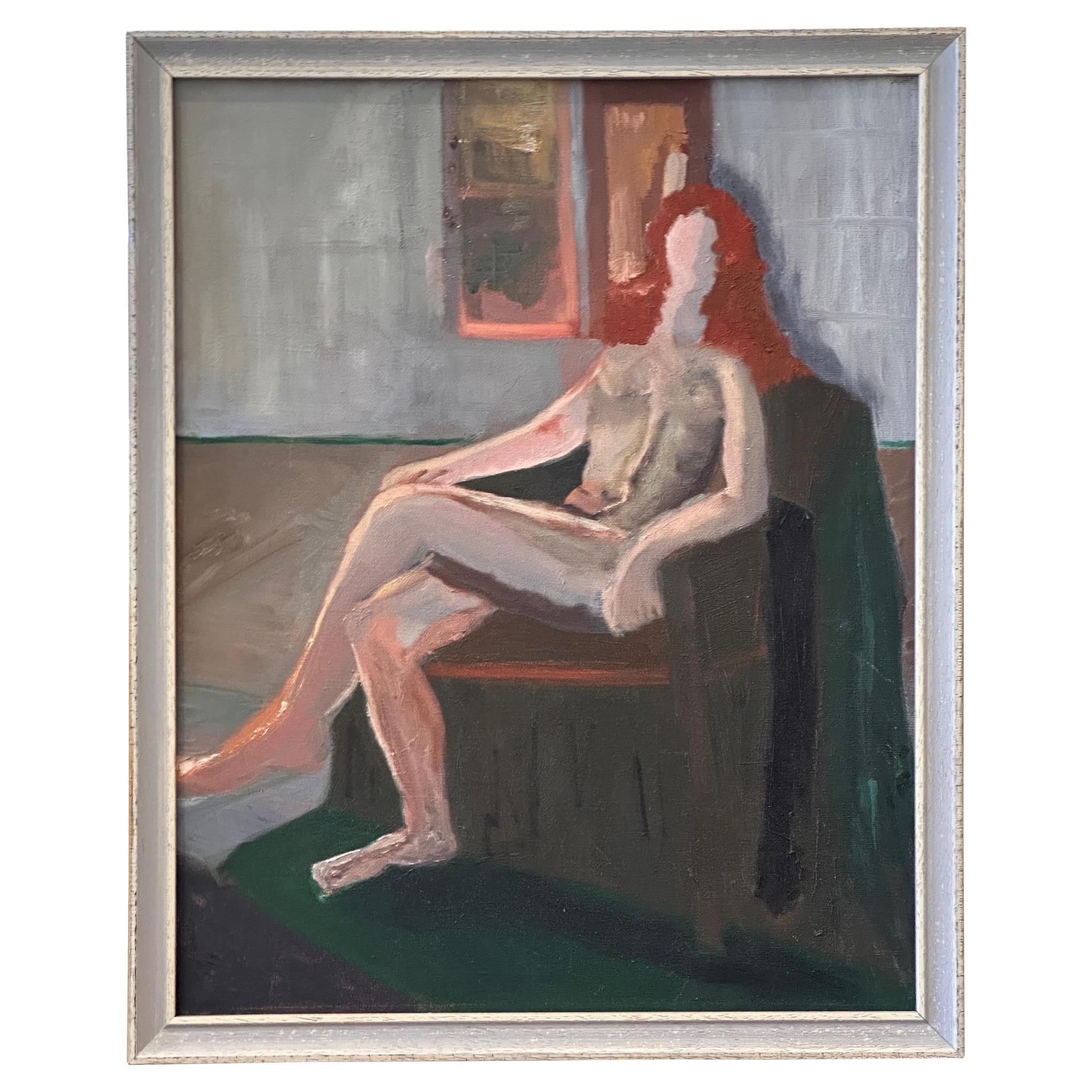 Mid 20th Century Abstract Reclining Nude Painting, Framed For Sale