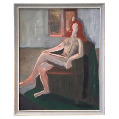 Peinture abstraite d'un nu couché du milieu du 20e siècle, encadrée