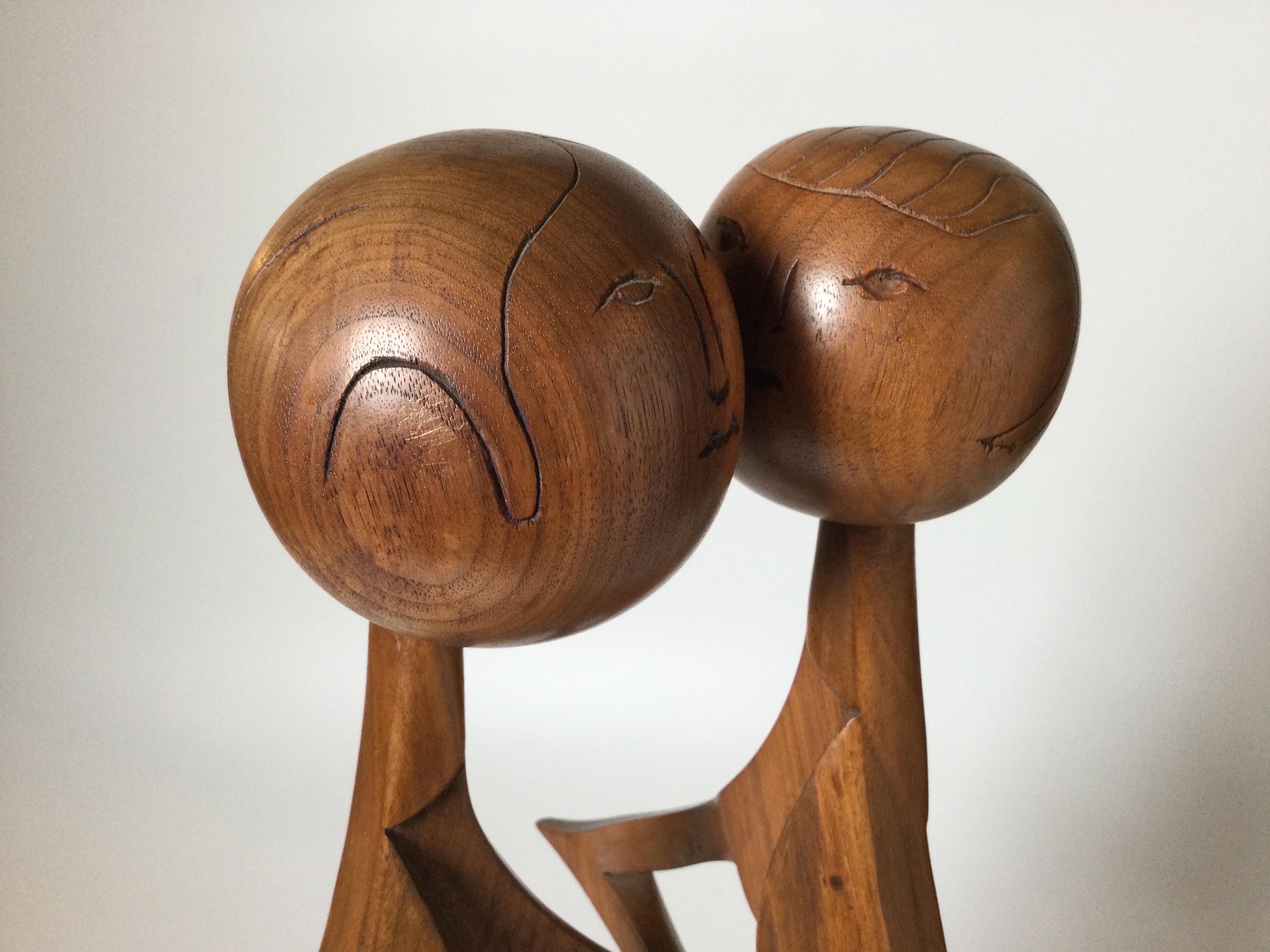 Hand-Carved Mid 20th Century Abstract Teak Wood Sculpture 