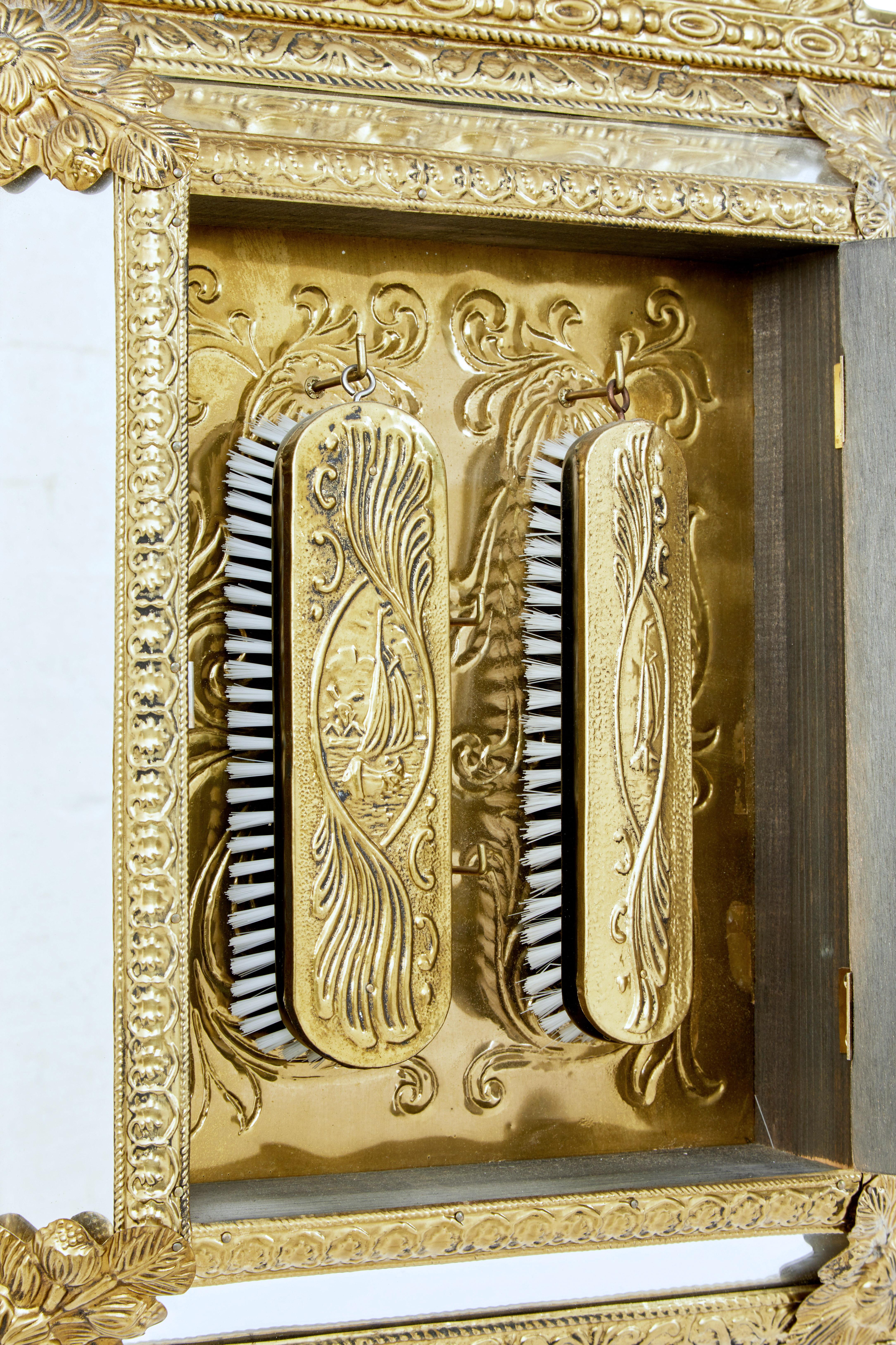 Swedish Mid-20th Century Aesthetic Movement Inspired Brass Hall Cushion Mirror