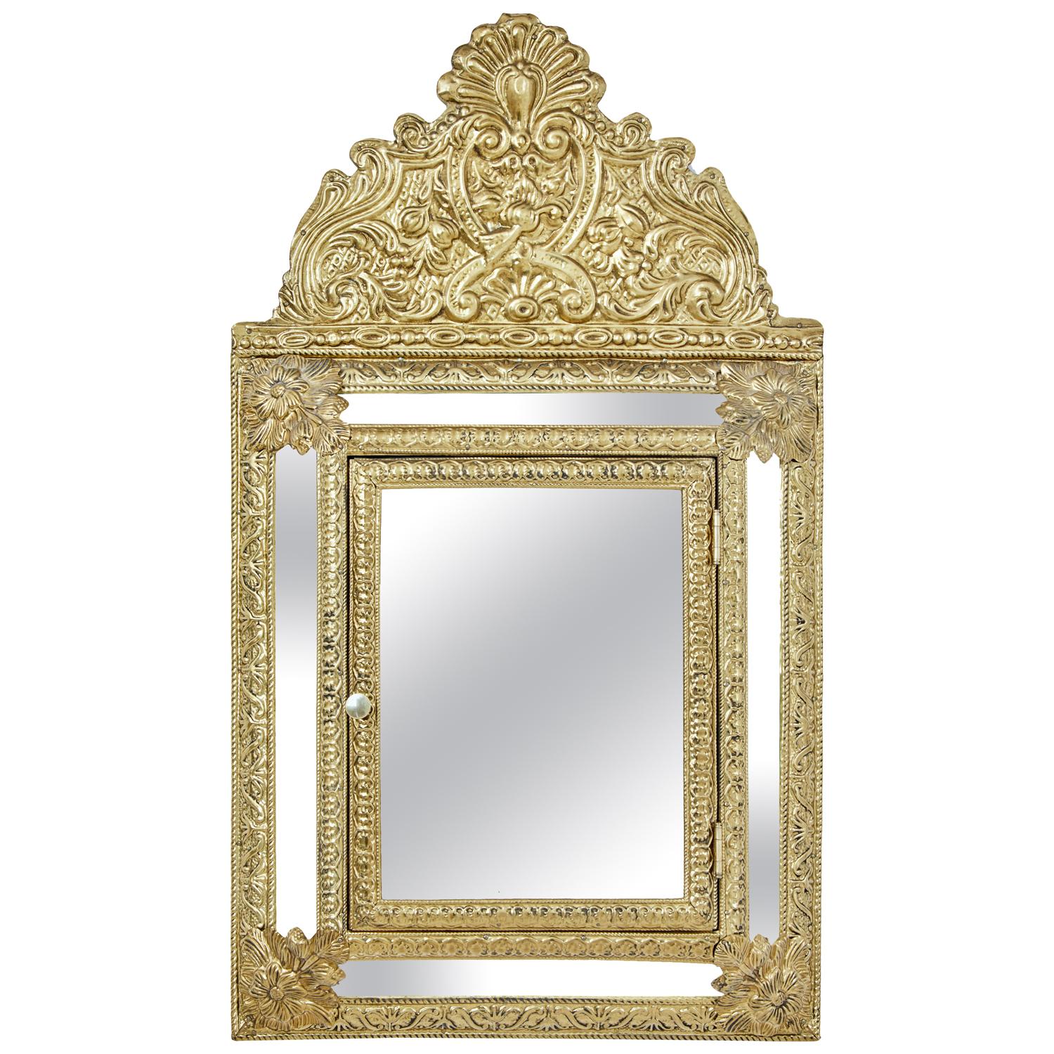 Mid-20th Century Aesthetic Movement Inspired Brass Hall Cushion Mirror