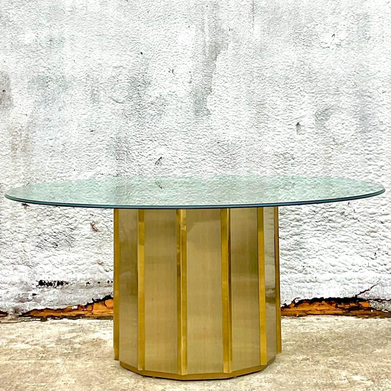 American Mid 20th Century After Bernard Rohne for Mastercraft Faceted Dining Table For Sale