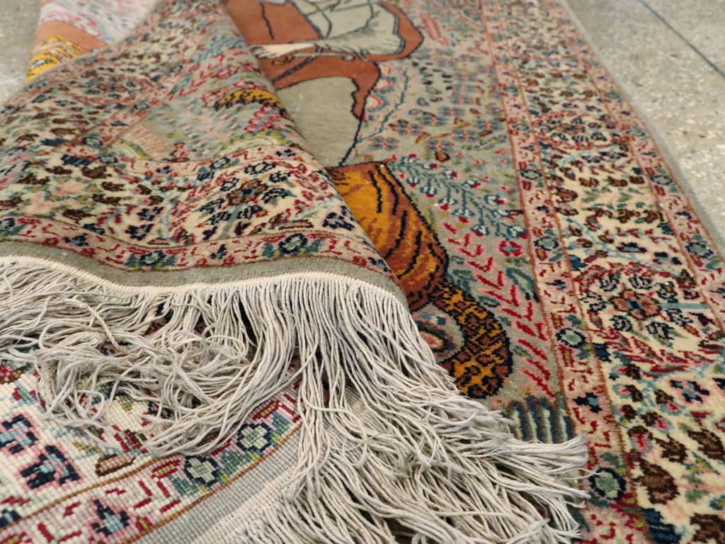 Islamic Mid-20th Century 'Ali ibn Abi Talib and Lion Persian Tabriz Pictorial Throw Rug For Sale