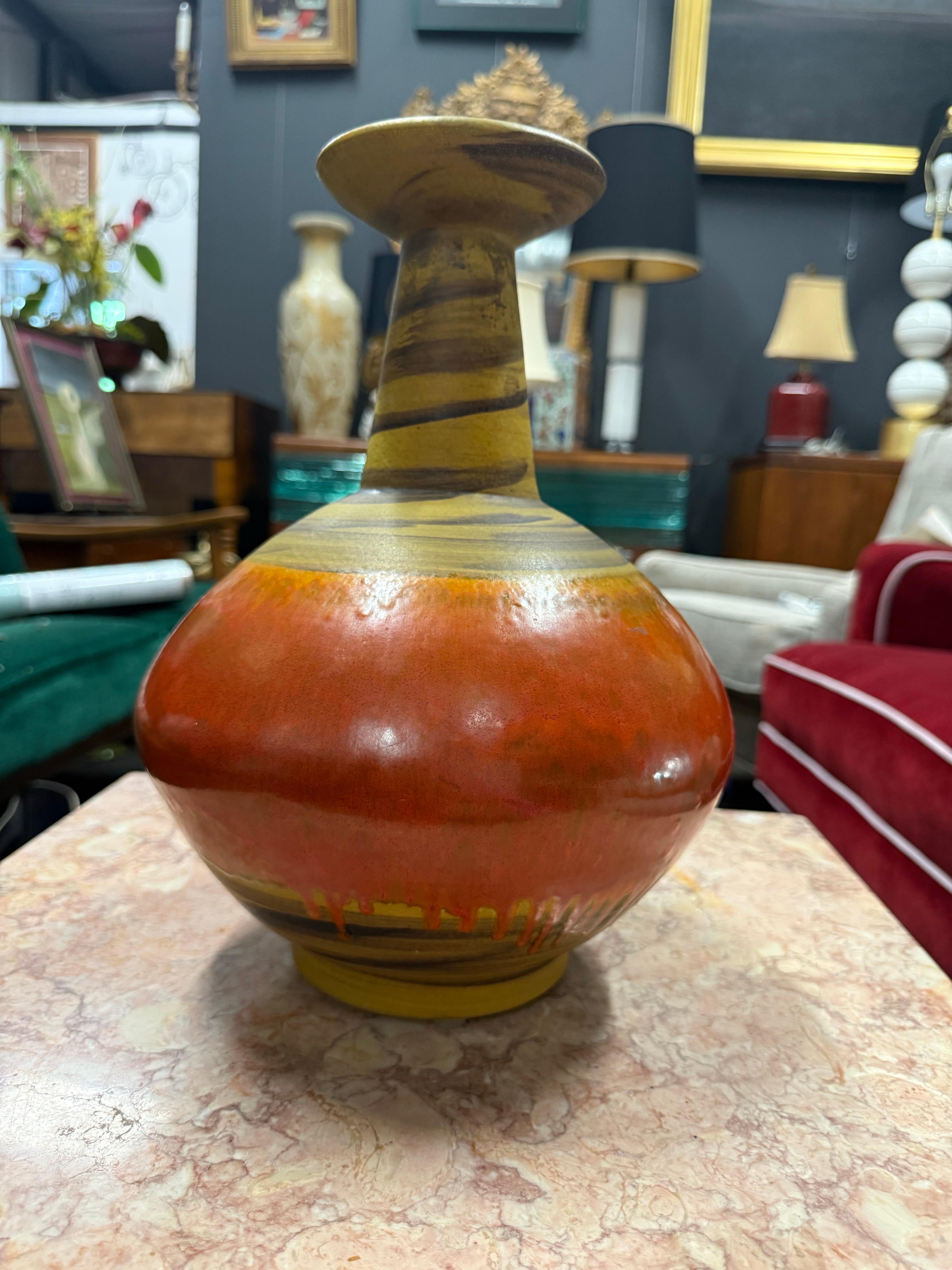 Mid 20th Century Alvino Bagni for Raymor Attributed Vase, Orange, Red & Yellow For Sale 9