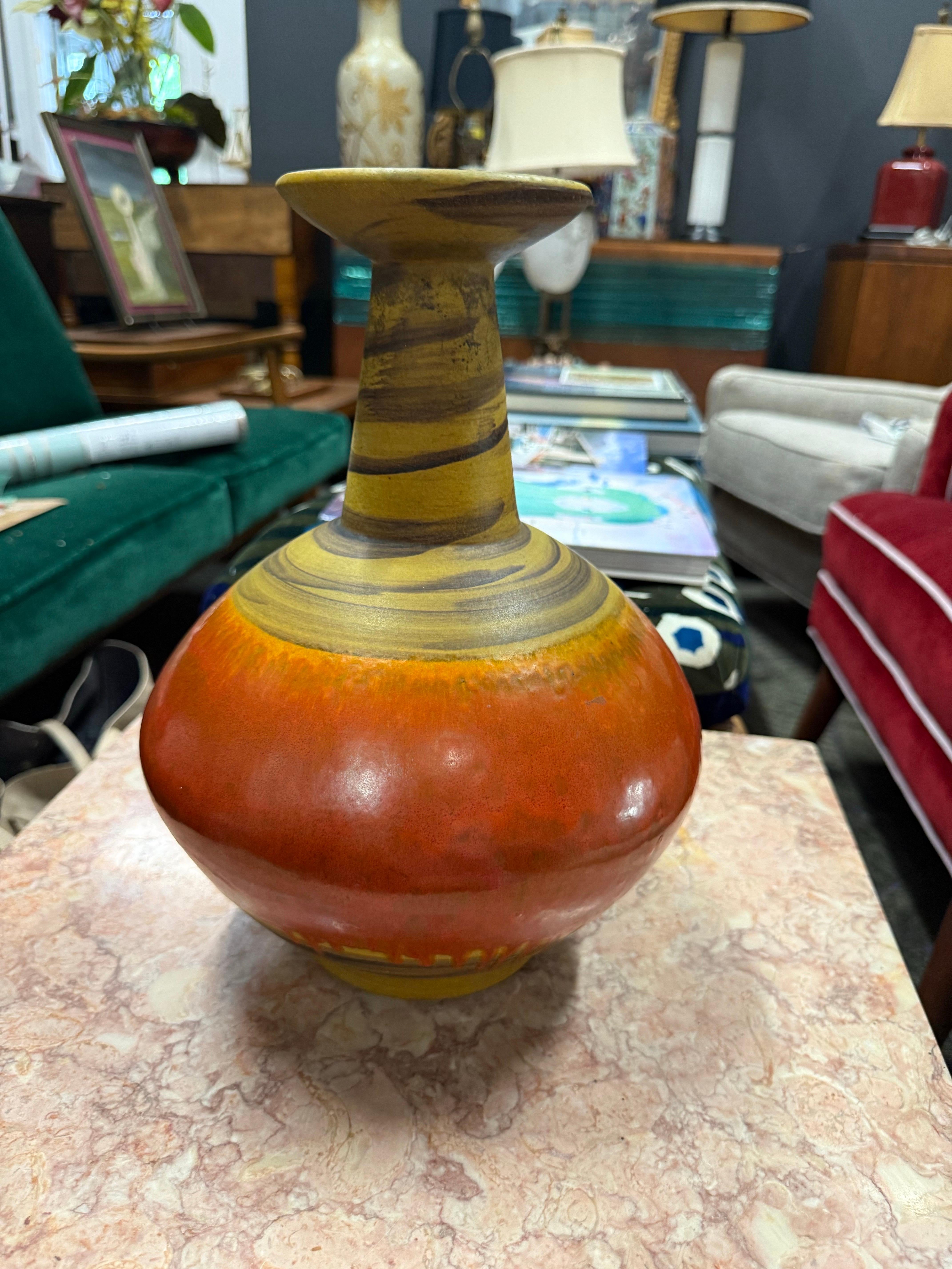 Mid 20th Century Alvino Bagni for Raymor Attributed Vase, Orange, Red & Yellow For Sale 10
