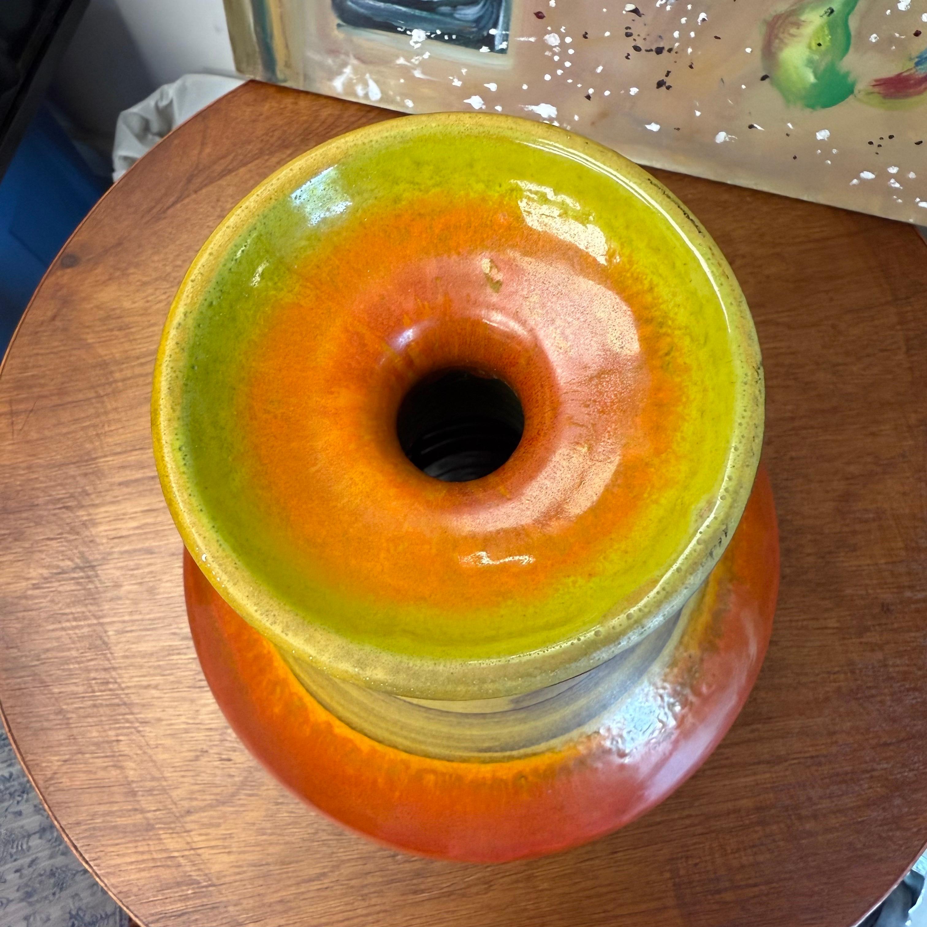 Mid-Century Modern Mid 20th Century Alvino Bagni for Raymor Attributed Vase, Orange, Red & Yellow For Sale