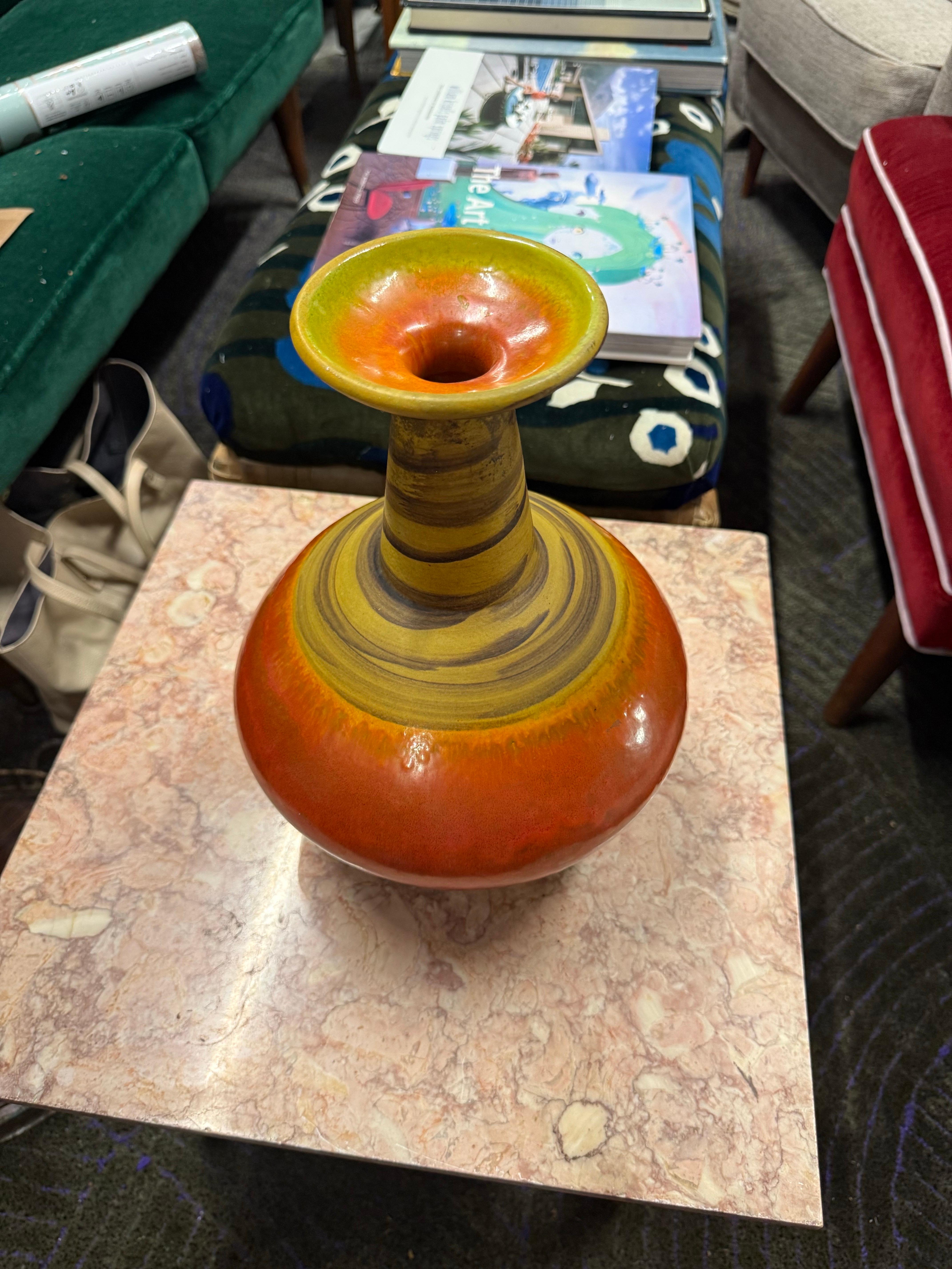 German Mid 20th Century Alvino Bagni for Raymor Attributed Vase, Orange, Red & Yellow For Sale