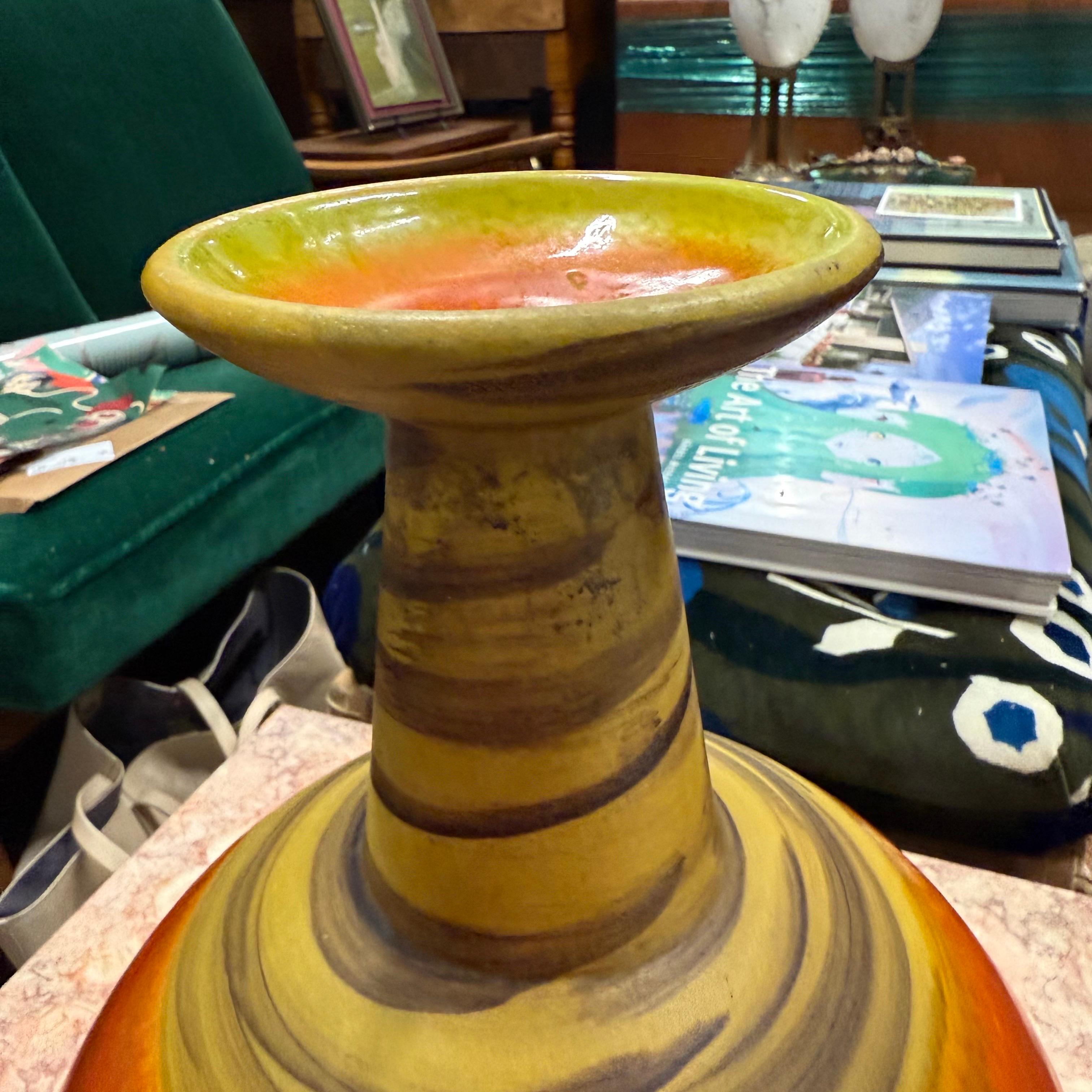 Ceramic Mid 20th Century Alvino Bagni for Raymor Attributed Vase, Orange, Red & Yellow For Sale