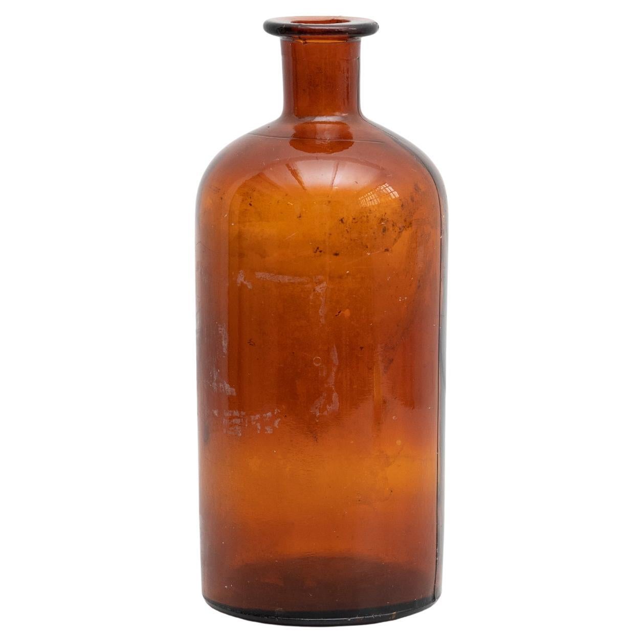 Mid-20th Century Amber Apothecary Glass Bottle