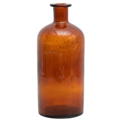 Antique Mid-20th Century Amber Apothecary Glass Bottle