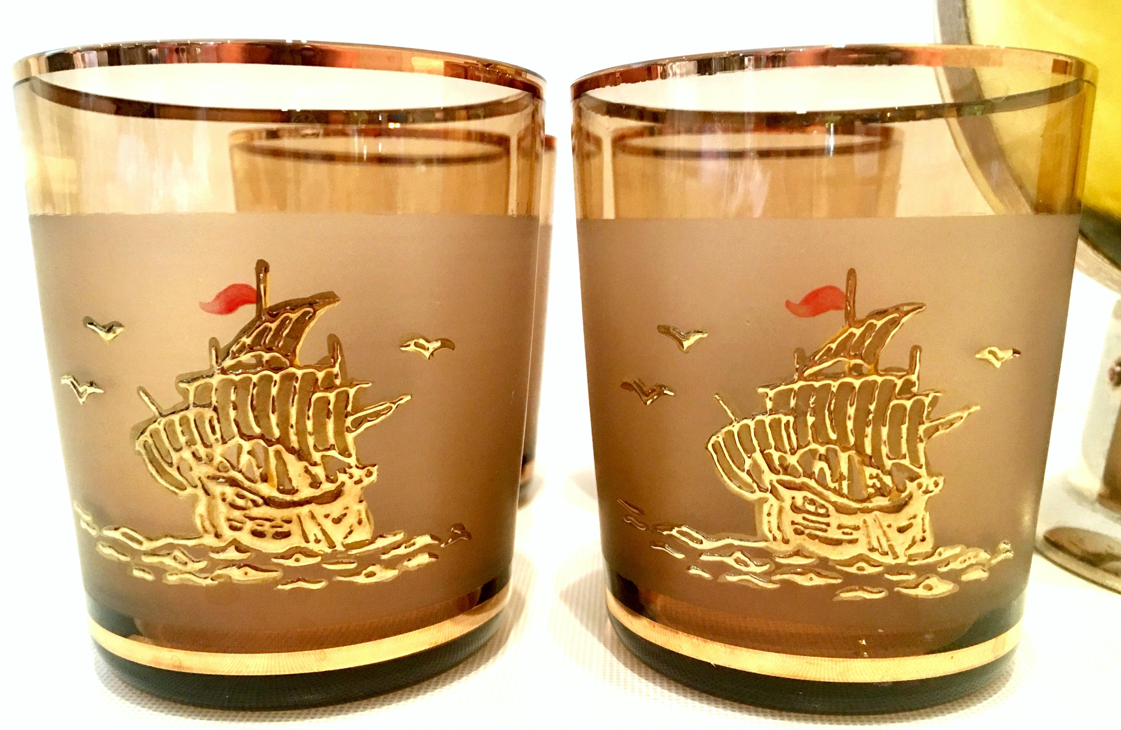 20th Century Blown Glass & Gilt Brass Nautical Musical Drinks, S/10 11