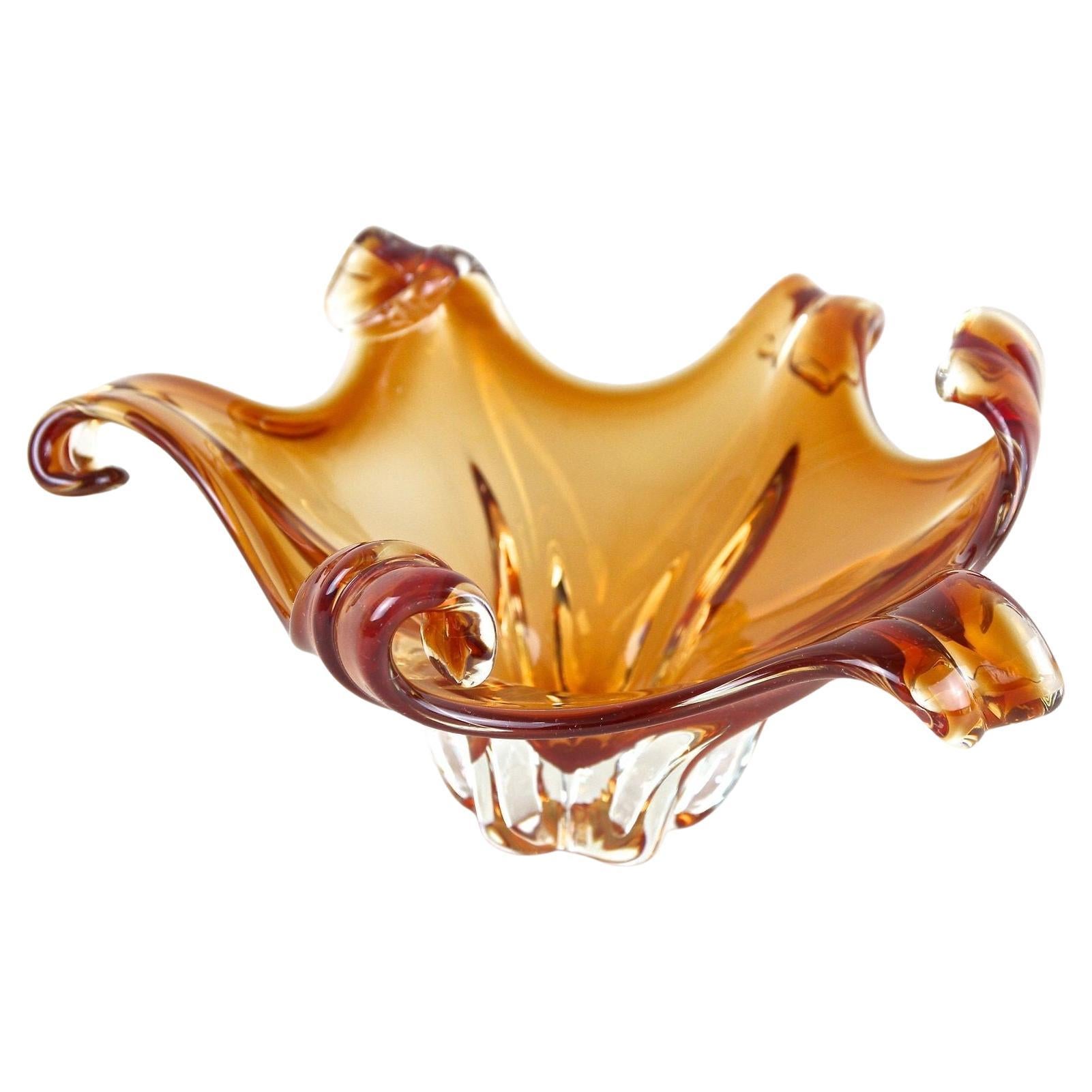 Mid 20th Century Amber-Colored Murano Glass Bowl by Sommerso, Italy ca. 1960