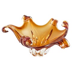 Mid 20th Century Amber-Colored Murano Glass Bowl by Sommerso, Italy ca. 1960