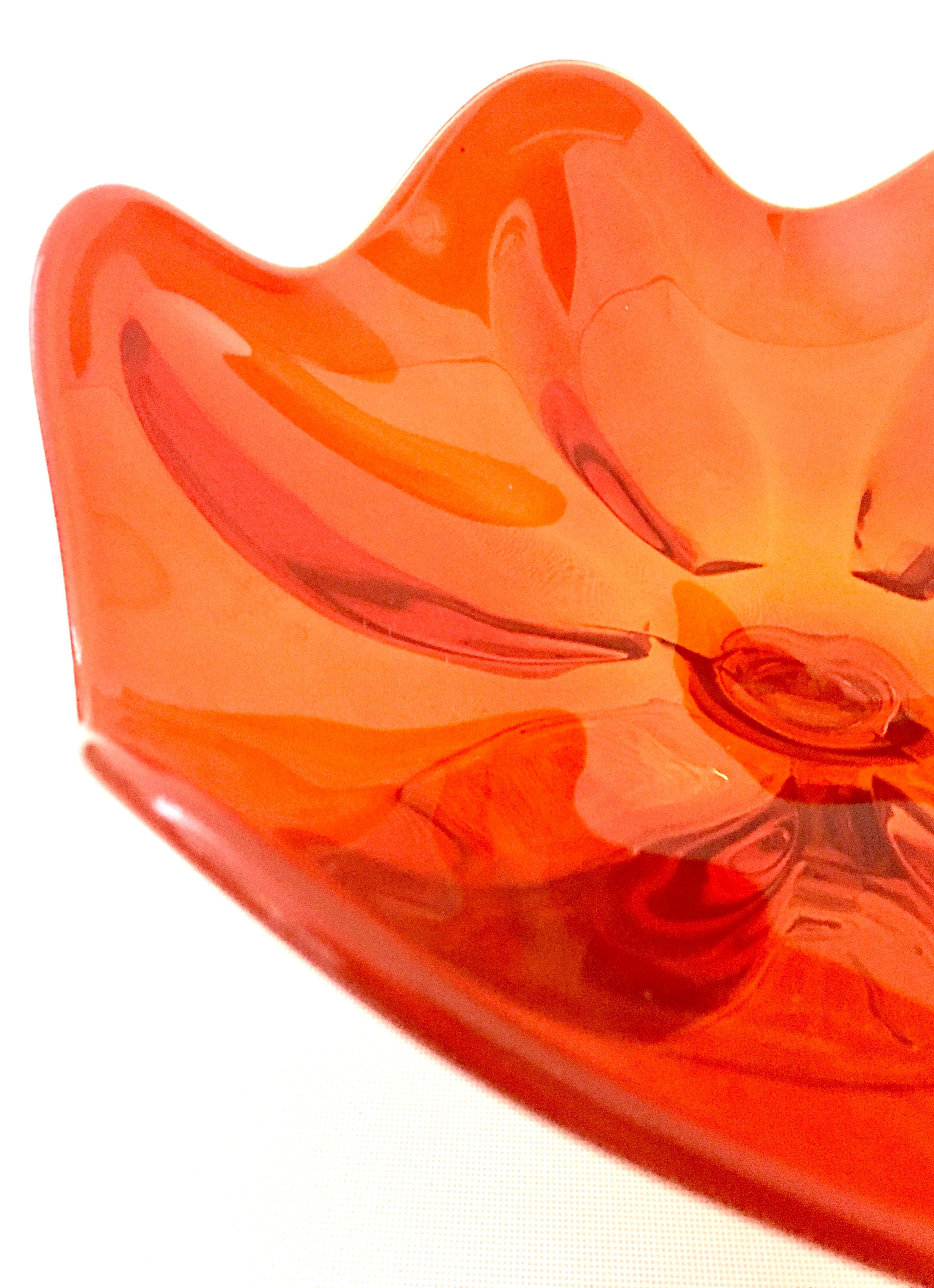 Mid-20th Century Amberina Art Glass Footed Pedestal Ruffle Center Bowl 1